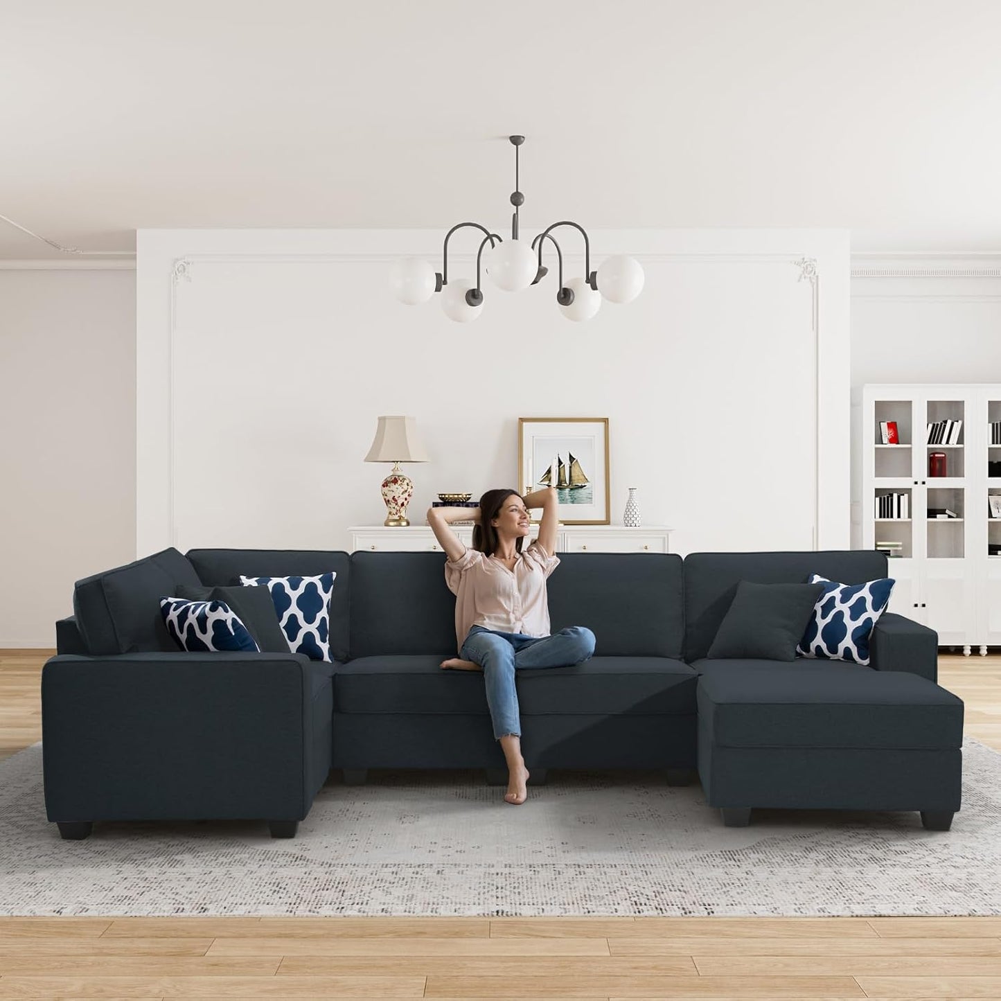 L Lengend Vansen Modular Sectional Sofa U Shaped Couch with Ottoman Modern Reversible Corner Sectional Couch for Living Room (Charcoal, U Shaped Sofa-1)