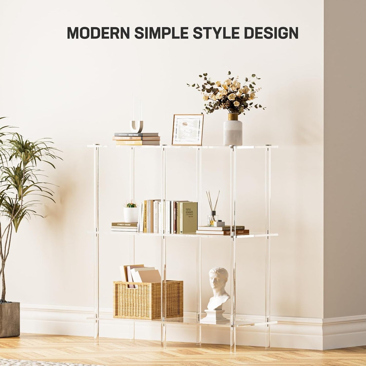 Acrylic Console Table, 29.53" Modern Entryway Table with Storage Shelves, 3 Tier Layer Storage for Foyer, Living Room, Clear.