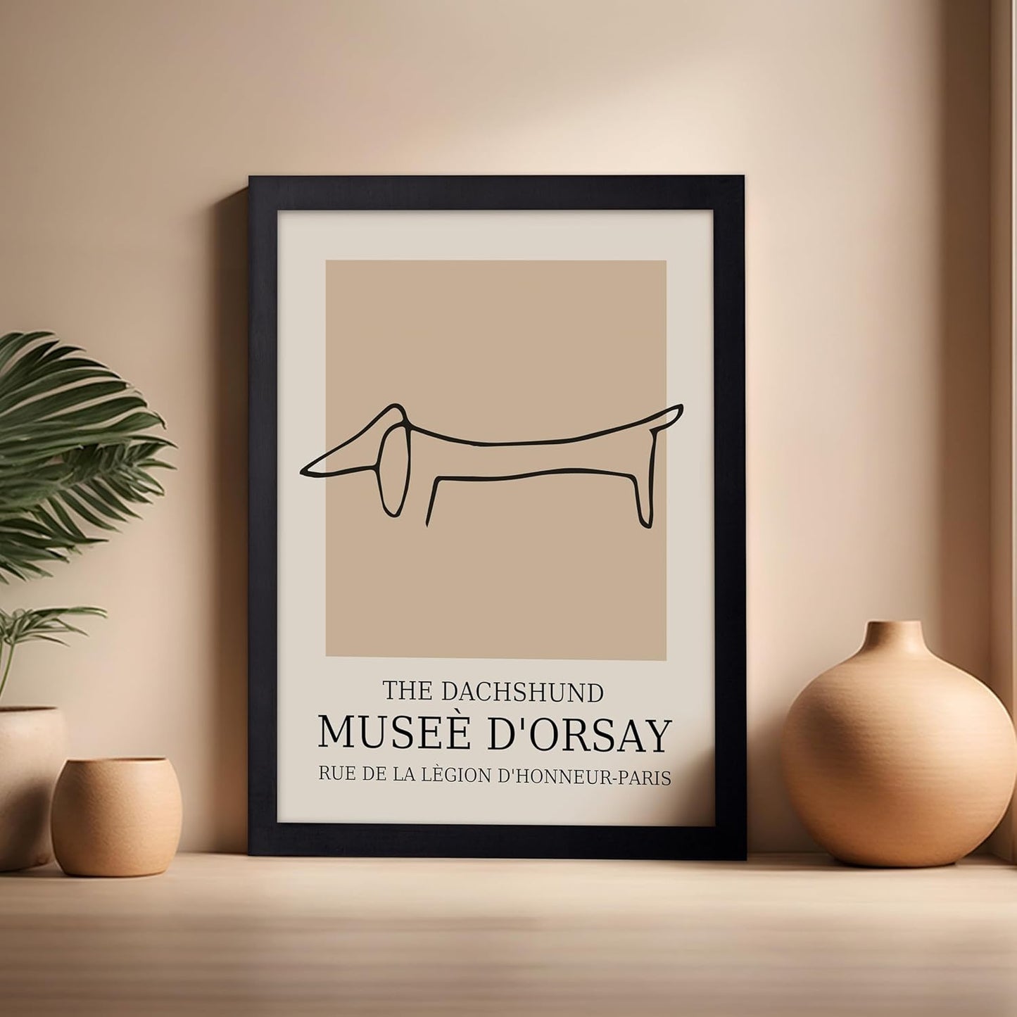 Poster Master Vintage Poster - Retro Minimalist Print - Gift for Artist, Housewarming - Dachshund Dog, Line Drawing, Abstract - Wall Decor for Living Room, Bedroom, 16x20 Black Framed