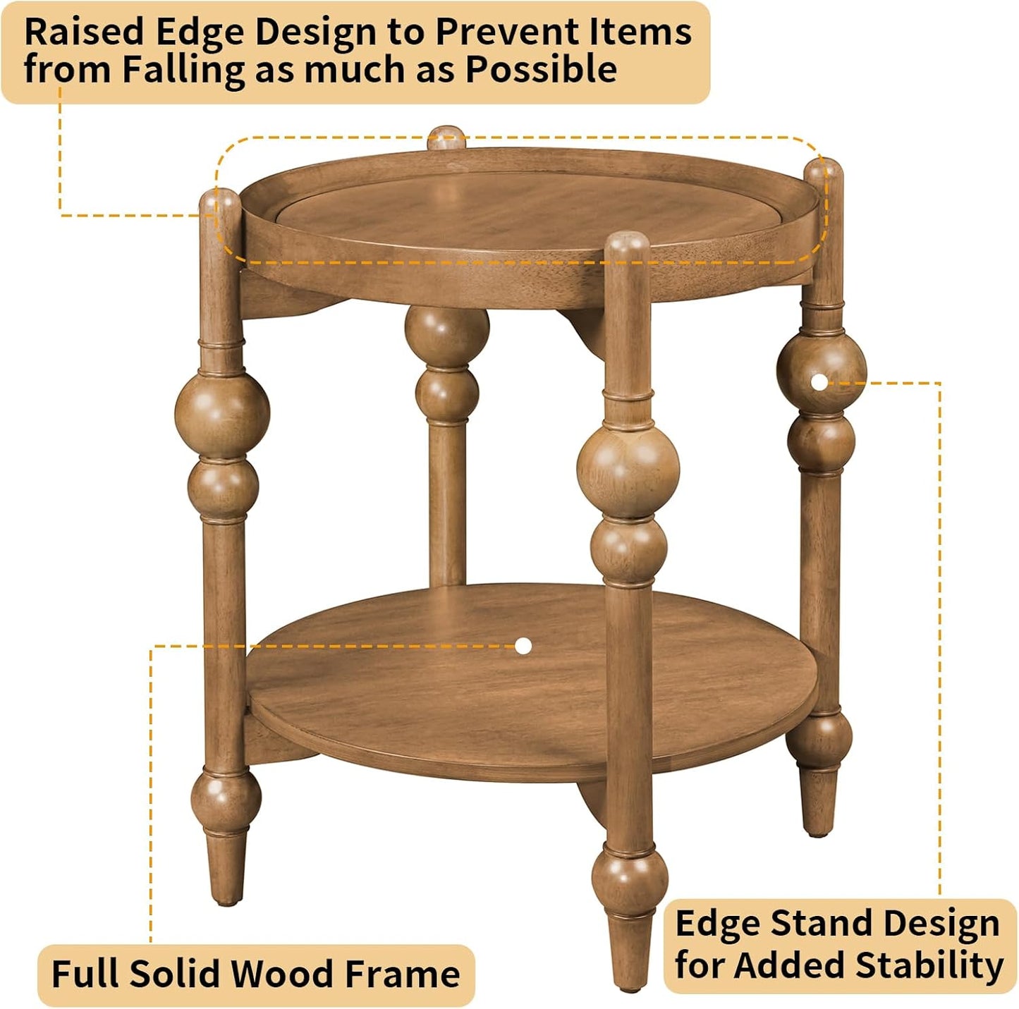 23" Round End Table, Mid Century Modern Side Table with Solid Wood Frame and Top, Small Night Stand for Living Room Office Apartment, Wood