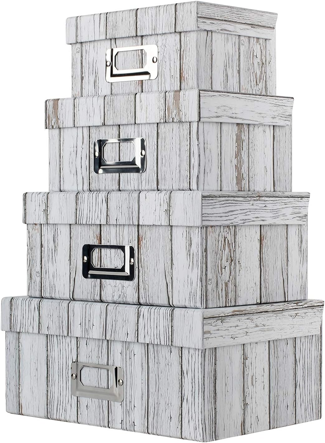 Briful Photo Boxes Storage, Storage Boxes with Lids 4 in 1 Set Water-Proof Storage Box Sets with Handles Decorative Multiple Size Storage Bins with Lids for Clothes/Shoes/Office/Cosmetic/Books