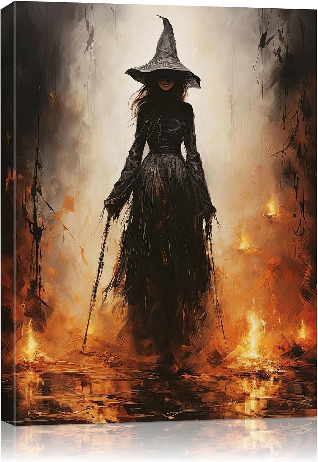 Halloween Canvas Wall Art - Vintage Witche Poster, Gothic Dark Academia Wall Decor, Spooky Halloween Decor for Living Room, Bedroom & Bathroom, Framed Fall Decorations Indoor