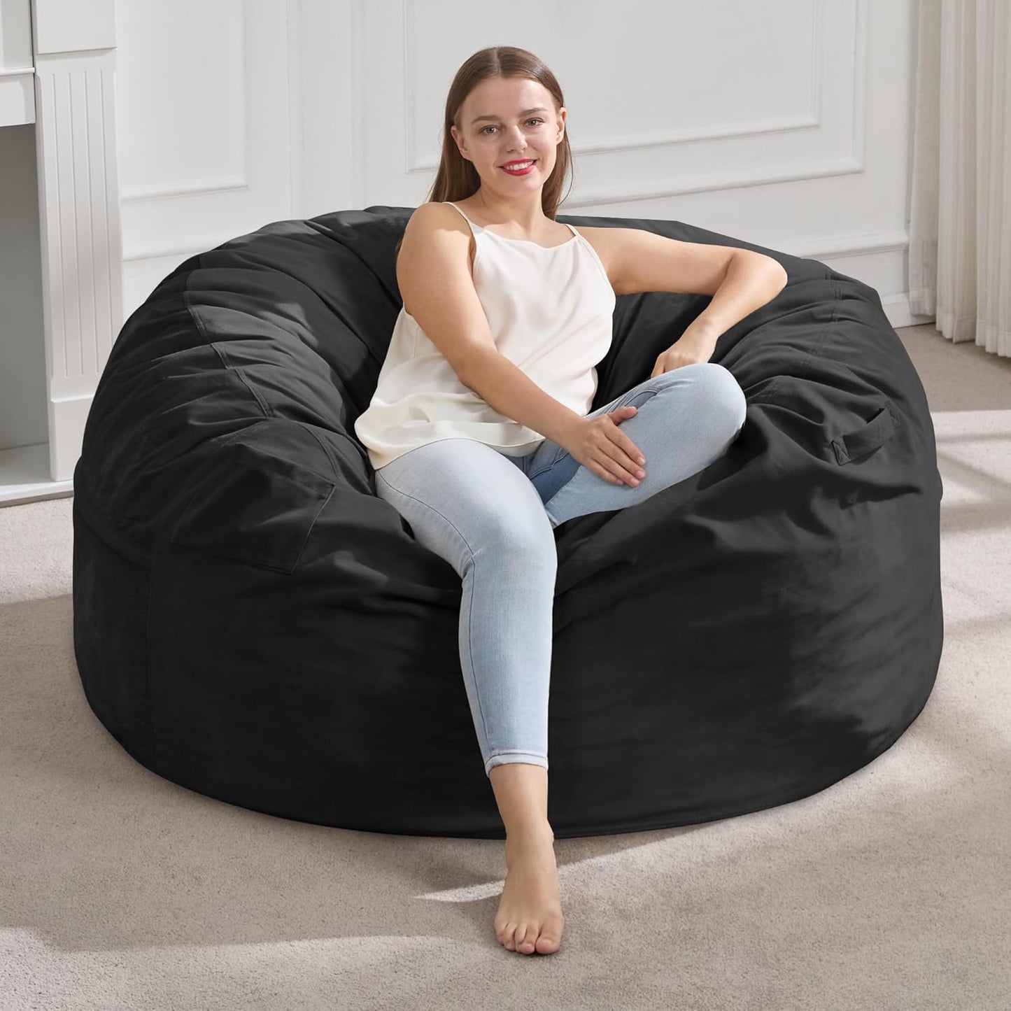 Hobestluk 4FT Bean Bag Chair Giant Bean Bag Chairs for Adults Large Bean Chairs with Removable Cover, Beanbag Chair with Filler, Adult Bean Bag Chairs for Living Room, Bedroom