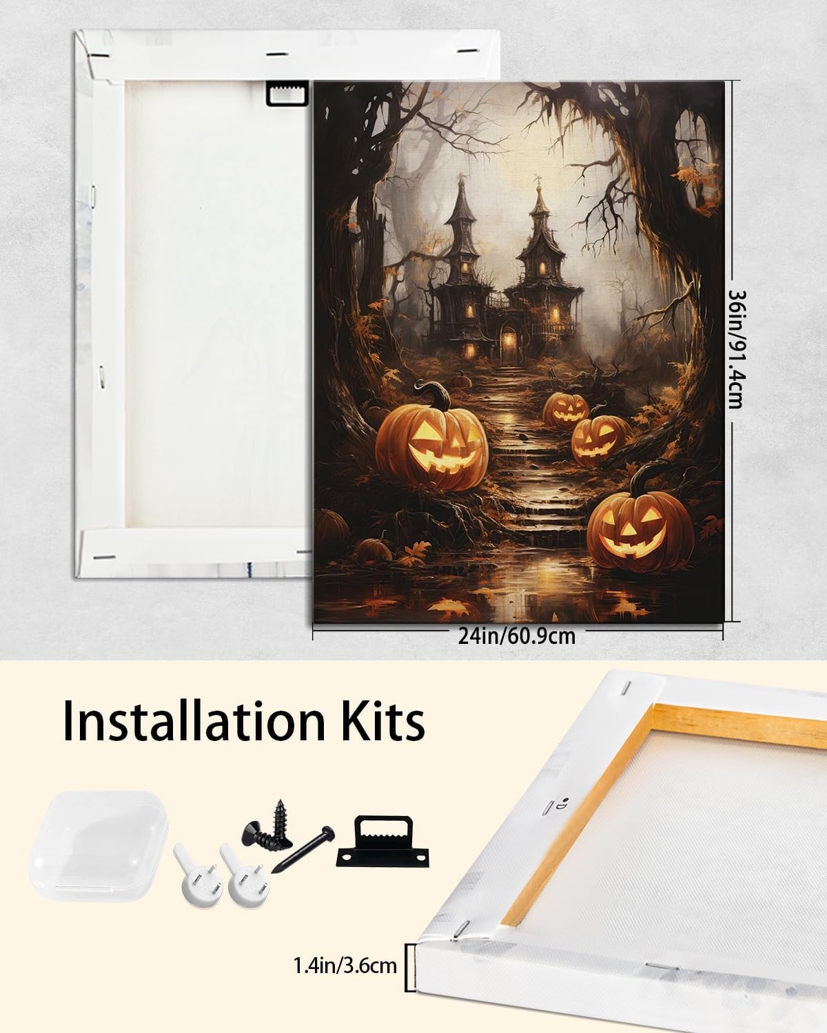 AbcCustomize Halloween Canvas Wall Art - Spooky Haunted House & Eerie Pumpkins Poster, Gothic Fall Decorations for Home, Vintage Halloween Decor Indoor for Living Room, Bedroom & Party