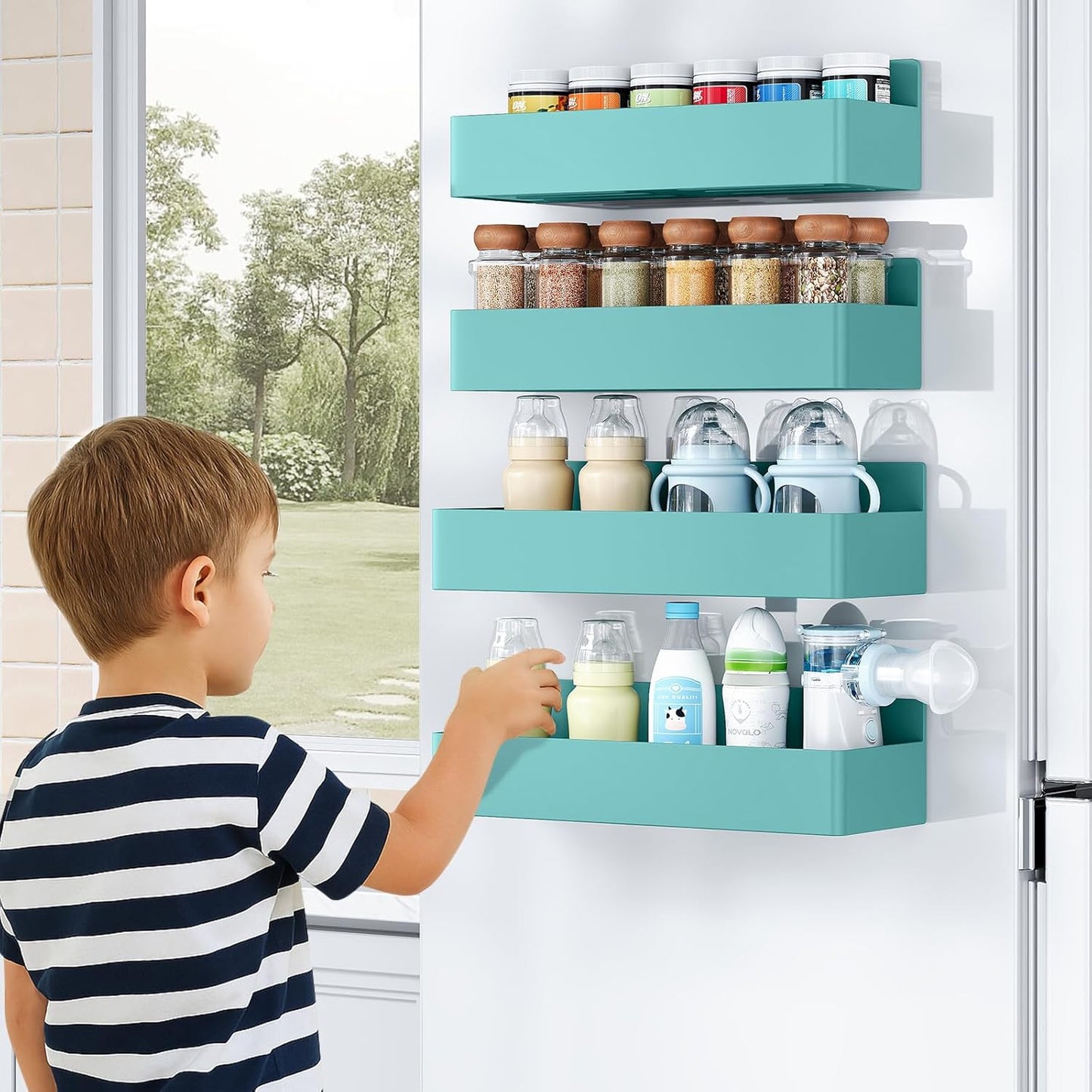 Magnetic Spice Rack for Refrigerator, Kitchen Organizer and Storage Shelf, Blue(2 Pack)