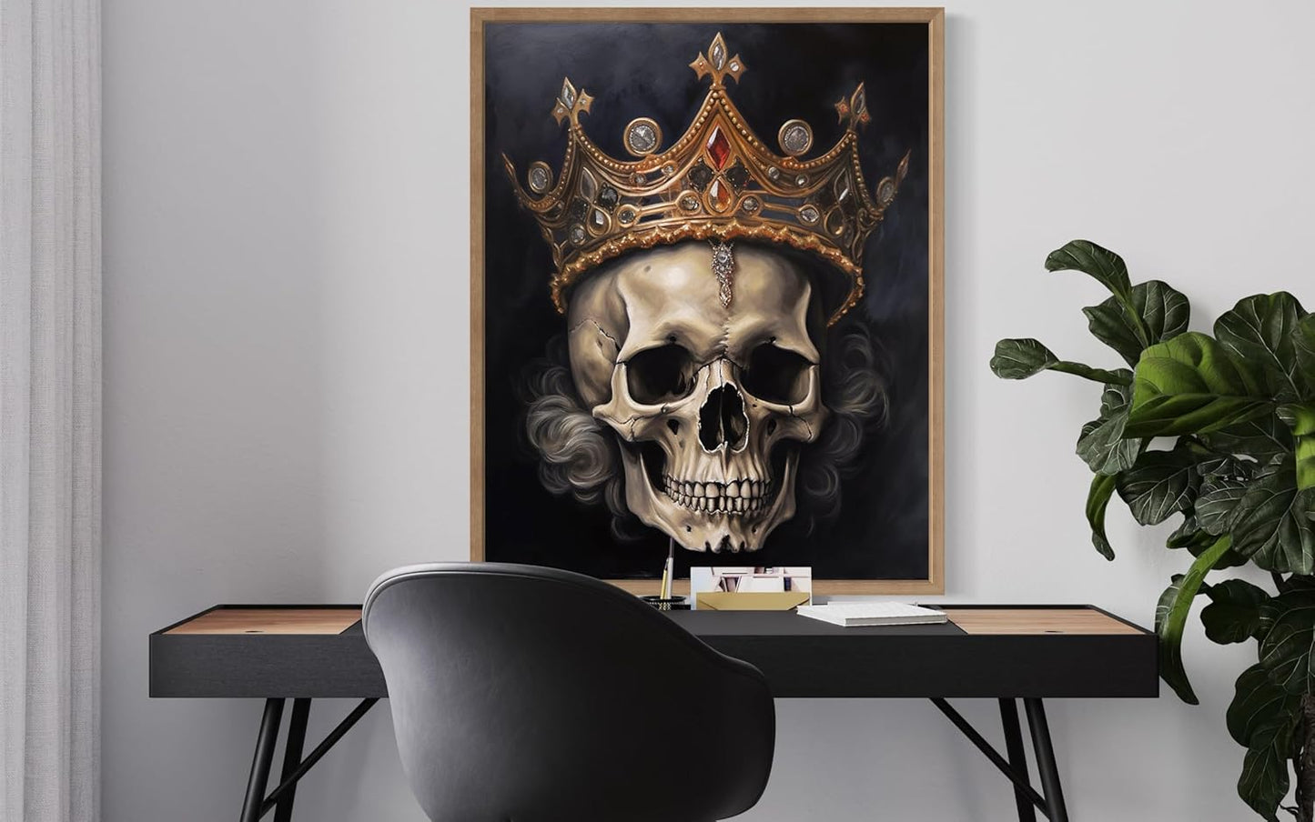 Skull Queen Poster Art Print, Halloween Scary Vintage Wall Art Academia Spooky Painting Decoration for Horror Prints, Gothic Posters Bedroom Decor 89 (Skull Queen, 8 x 10 inches, Wood Frame)