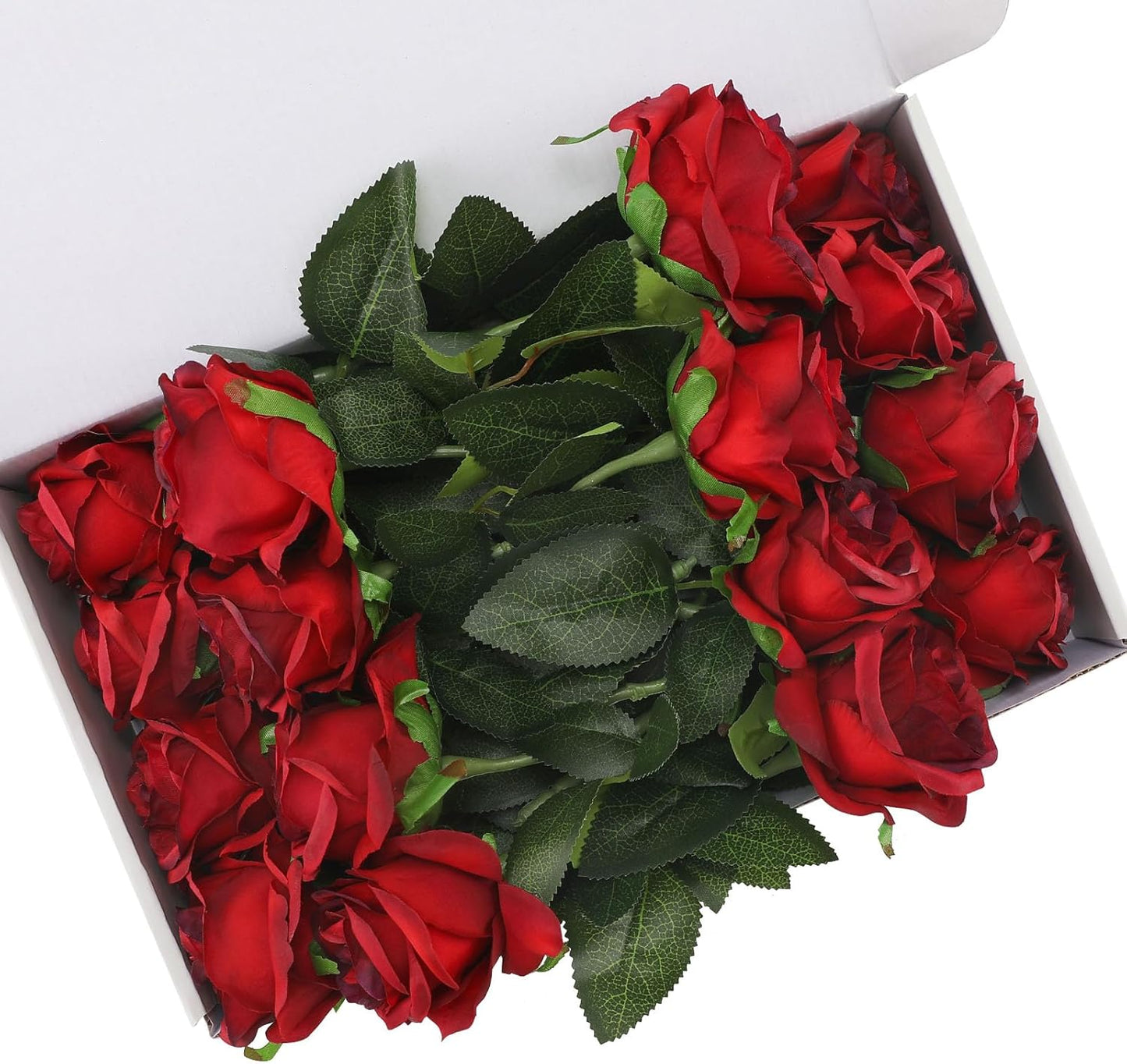 Burgundy Fake Roses Artificial Flowers - 16 Pcs Fake Artificial Roses Silk Flowers with Stems for Home Wedding Hotel Office Centerpiece Decor（Burgundy）