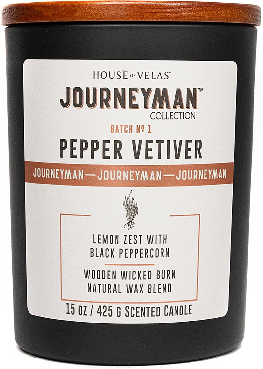 Journeyman Collection Candle, 15oz, Wooden Wick, Pepper Vetiver, Large Painted Jar