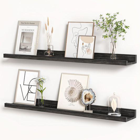 Floating Shelves for Wall, Picture Ledge Shelf 36 Inch Solid Wood Set of 2, Rustic Wall Shelves with Lip, Kids Bookshelf, Photo & Picture Live Edge Floating Shelves for Bedroom, Living Room, Kitchen