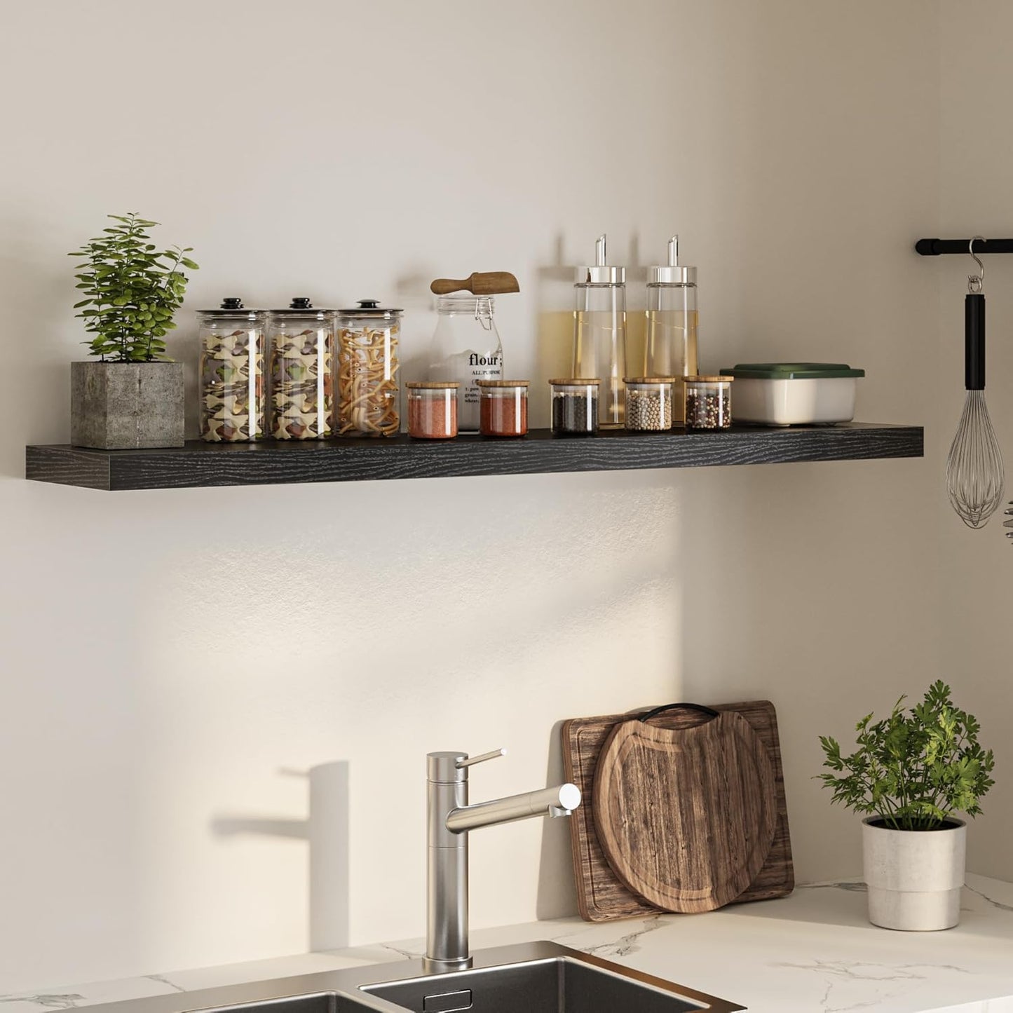 Floating Shelves for Wall, 55"W x 9.3"D x 1.5"H, Long Wooden Wall Mounted Display Shelves with Invisible Brackets for Living Room, Bedroom, Bathroom, Kitchen Decor and Storage, Set of 1, Black