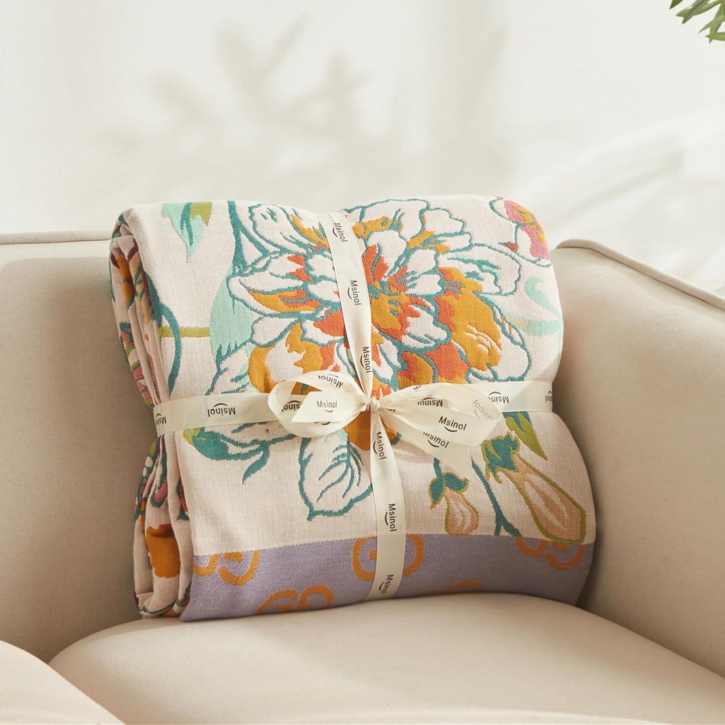 Floral Throw Blanket Pure Cotton Ultra Soft Lightweight Blanket Reversible Farmhouse Blankets Reversible Rustic Throw for Sofa Couch (60"x80",05-Butterfly and Flower)