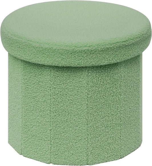 B FSOBEIIALEO Storage Ottoman Cube, Round Ottomans with Storage Foot Stool Footrest for Lving Room, Boucle Ottoman Seat for Dorm Room,Faux Teddy Fur, Green 15"x15"x15"