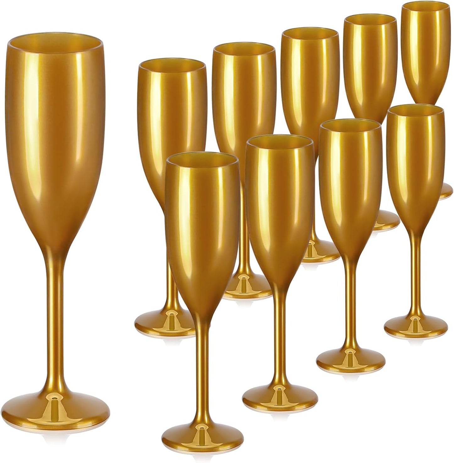 XUWAIDSGN Acrylic Champagne Flutes Toasting Glasses Unbreakable Mimosa Bar Reusable Wine Glasses Vintage Champagne Flutes Stemmed Drinking Cups 5.4 OZ for Christmas Birthday (10, Gold)