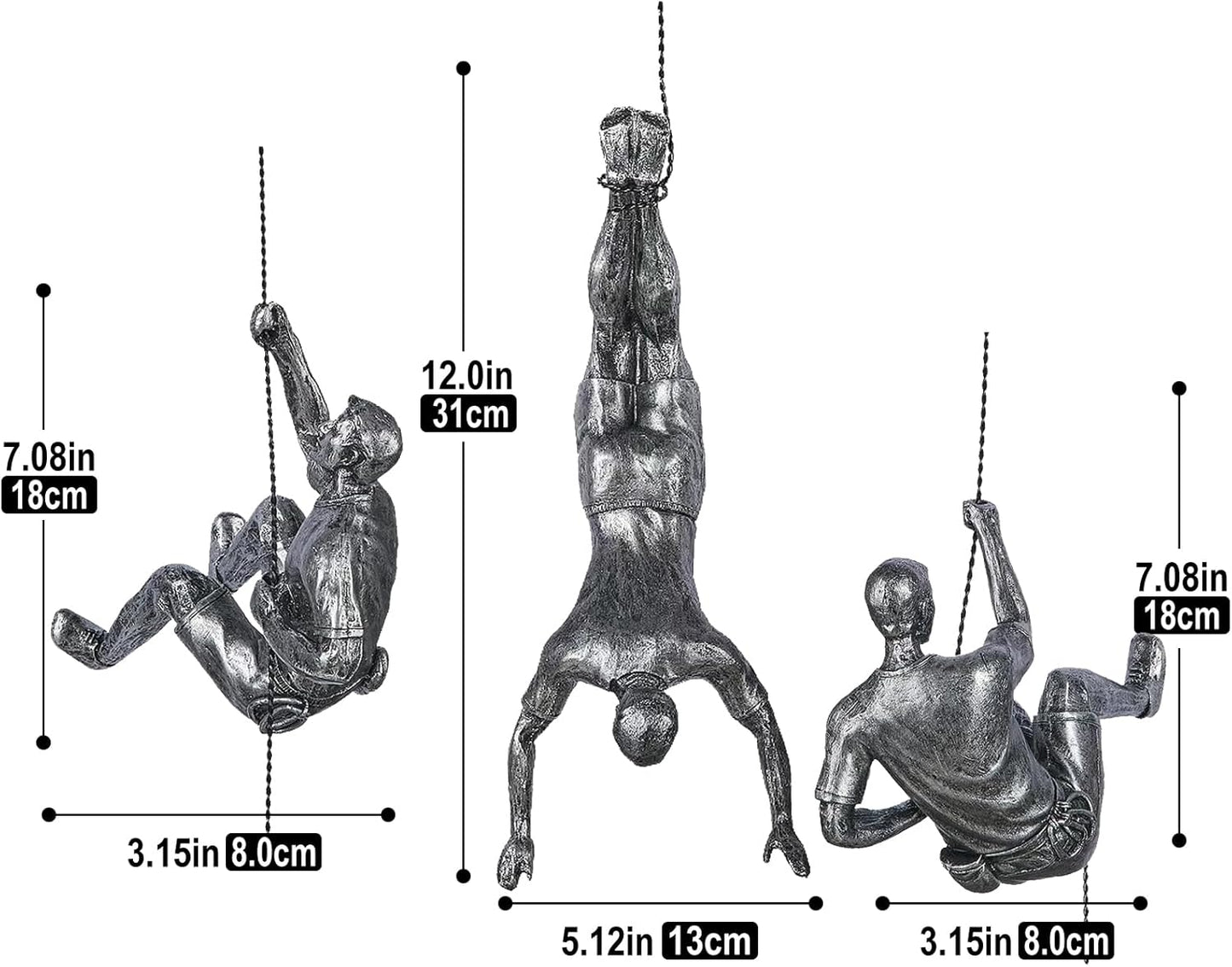 Large Set of 3 Climbing Men Wall Art Decor Sculpture,Nordic Modern Simplicity Decorative Wall Art, Climbing Man Sculptures,Home & Office Climber Gifts
