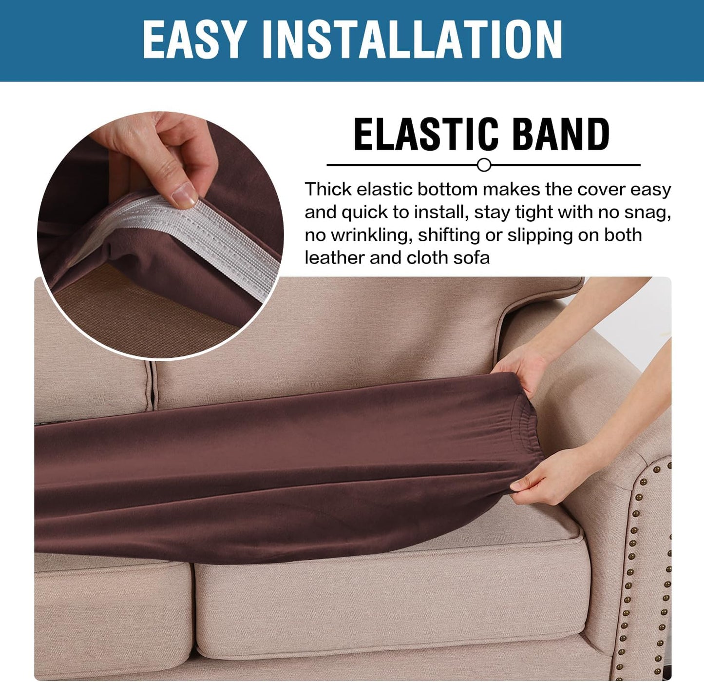 H.VERSAILTEX Velvet Stretch Individual Couch Cushion Cover Plush Cushion Slipcover for Loveseat Sofa Cushion Furniture Protector Seat Cushion Sofa Cover (1 Piece Sofa Cushion Cover, Brown)