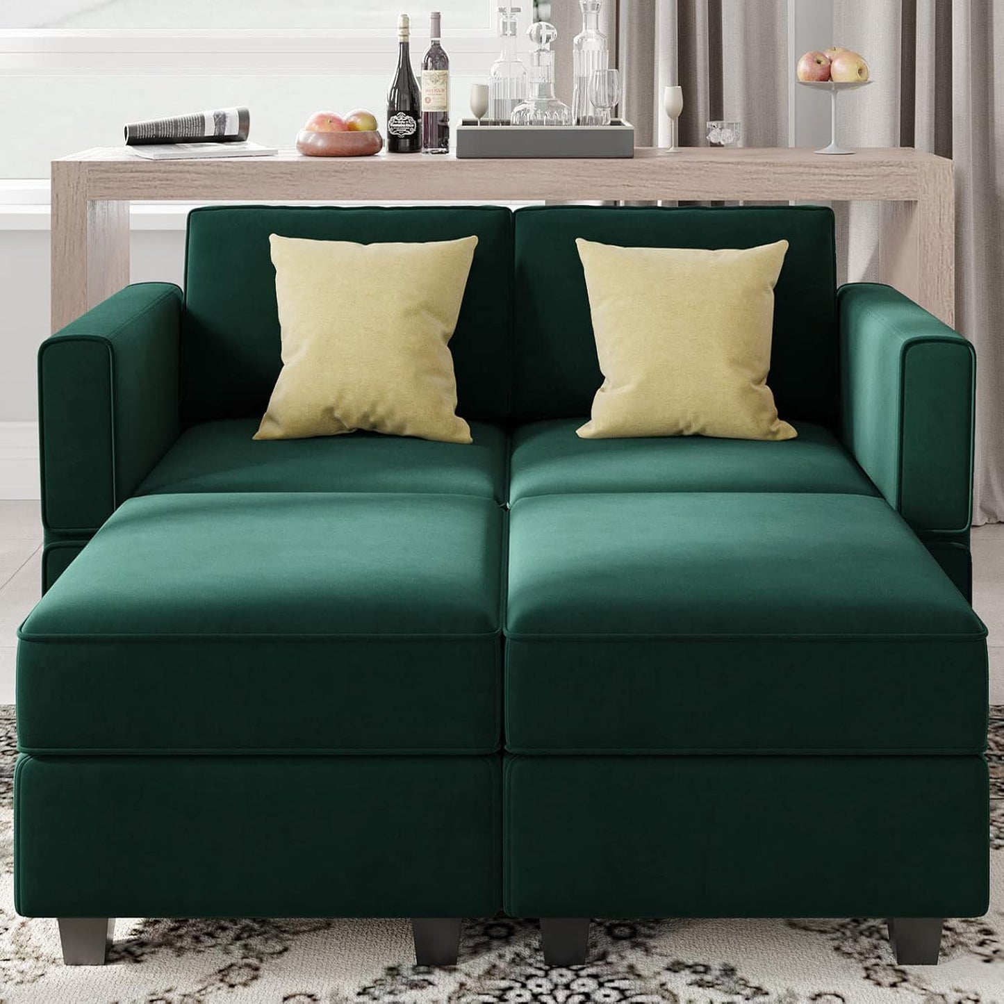 Belffin Modular Sectional Sofa with Reversible Chaise L Shaped Couch with Ottoman Modular Sofa Couch with Storage for Small Space Green