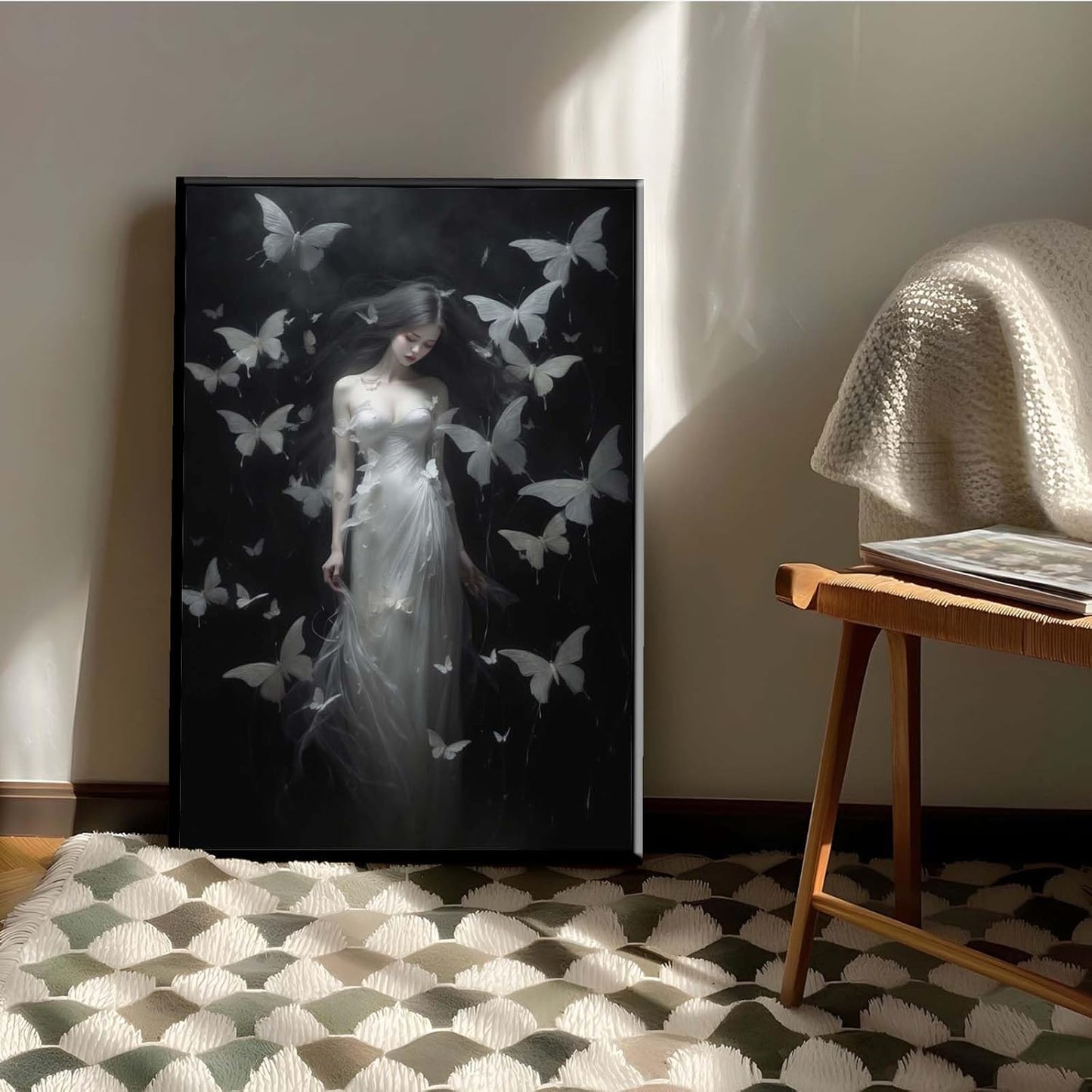 JFHCQJPK Vintage Gothic Feminine Canvas Wall Art Print Butterfly Poster Moody Female Wall Art Retro Artwork Dark College Decor for Home Bedroom20x30in Metal blackFramed