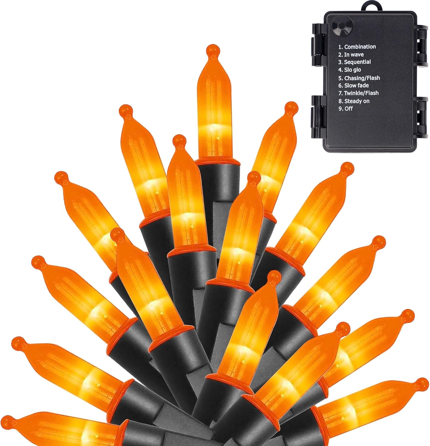 Joliyoou 16 Ft 50 LEDs Halloween Mini String Lights, 8 Lighting Modes Holiday Fairy String Lights with Timer for Indoor Outdoor Decorations, Orange