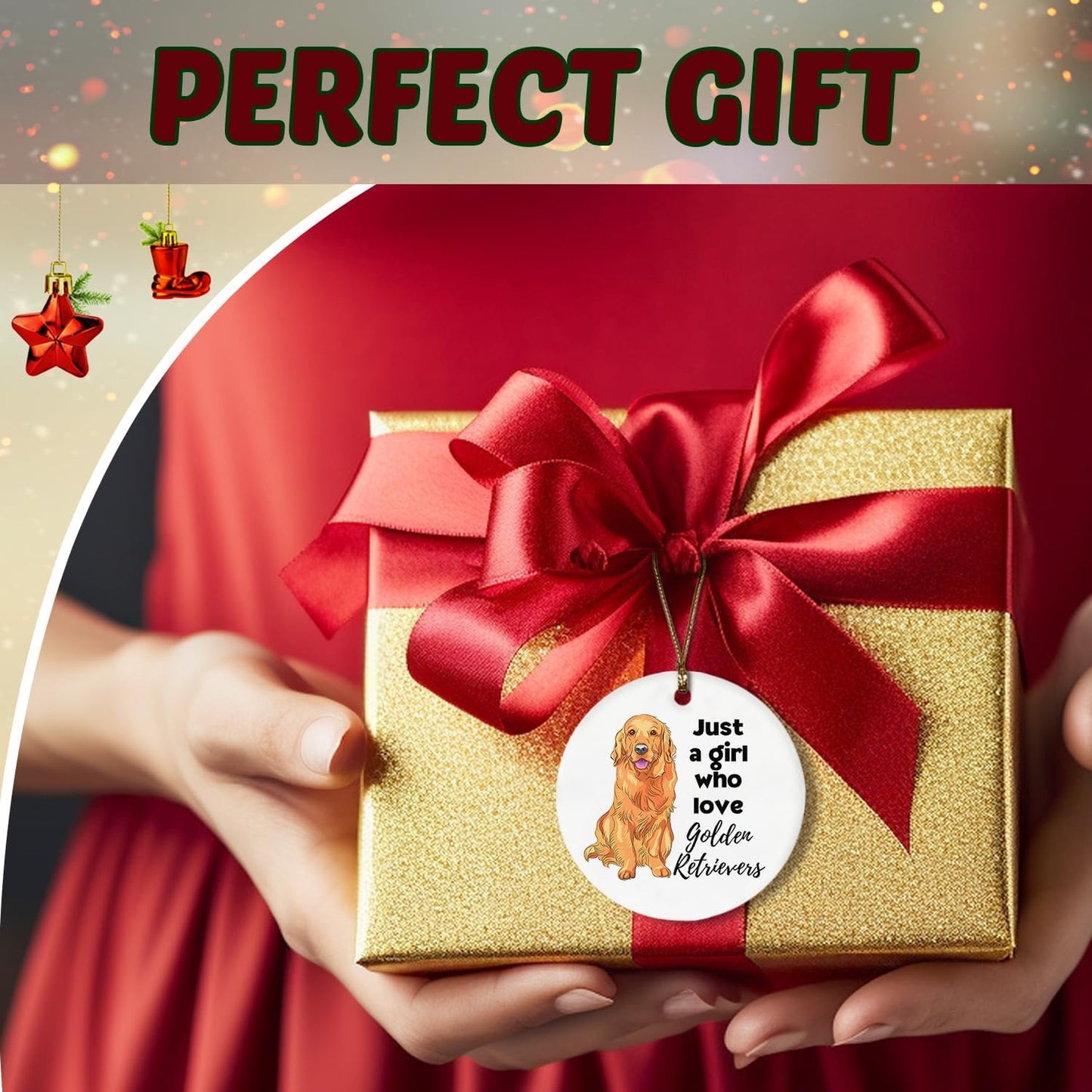 Golden Retriever Ornaments for Christmas Tree, Dogs Lovers Gifts for Women, Just a Girl Who Loves Golden Retriever Ceramic Christmas Tree Ornaments