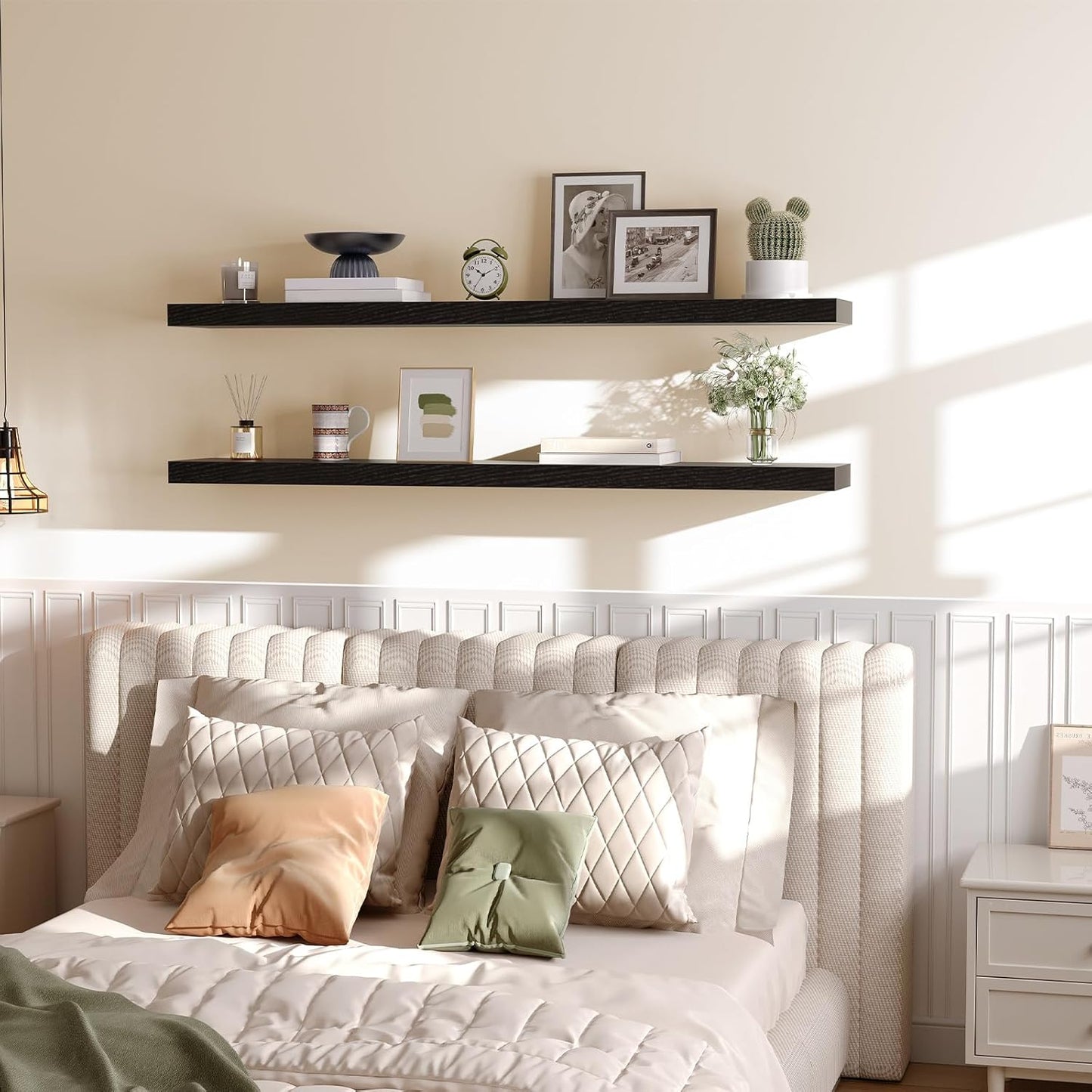 HOOBRO Floating Shelves for Wall, Wall Mounted Shelf Set of 2, 55" Hanging Shelf with Invisible Brackets, for Wall in Bathroom, Bedroom, Toilet, Kitchen, Living Room, Office, Black BK140BJP201