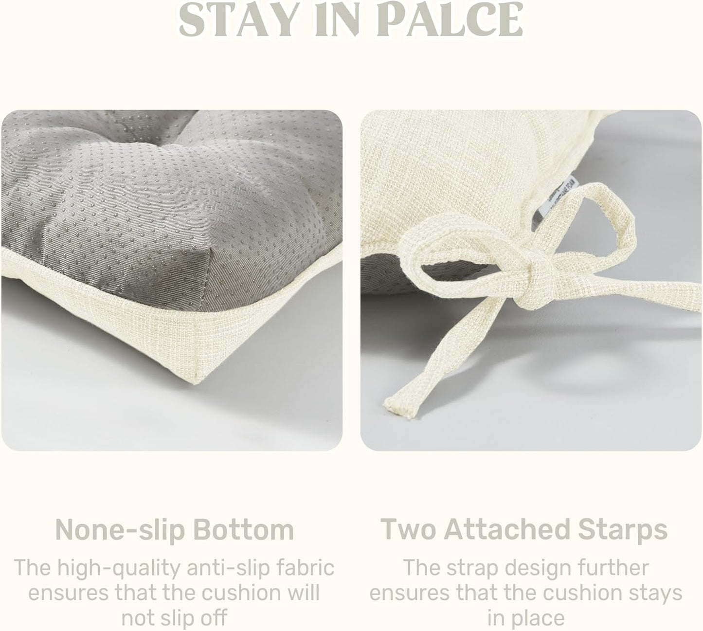 puredown® Chair Cushions for Dining Chairs, Tufted Memory Foam Chair Pads with Non-Slip Backing, Kitchen Seat Cushions with Ties, Washable Seat Pads Set of 4, 15.5" x 15.5" x 4", Ivory