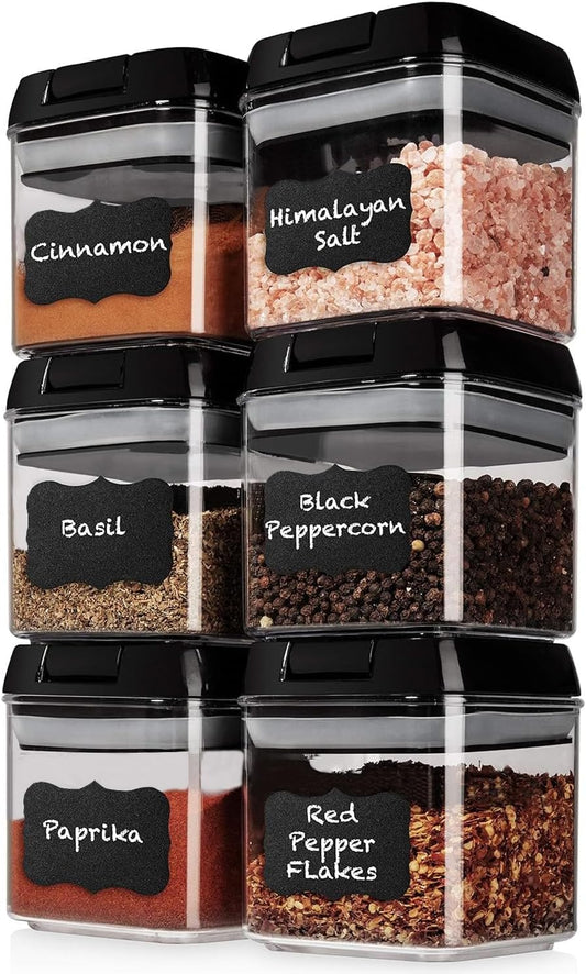 Shazo 6 PC Airtight Food Storage Containers - BPA Free Clear Plastic Snack & Spice Containers with Easy Lock Lids - Kitchen and Pantry Organization for Herbs, Coffee, Tea - 0.5L / 2.1 Cups