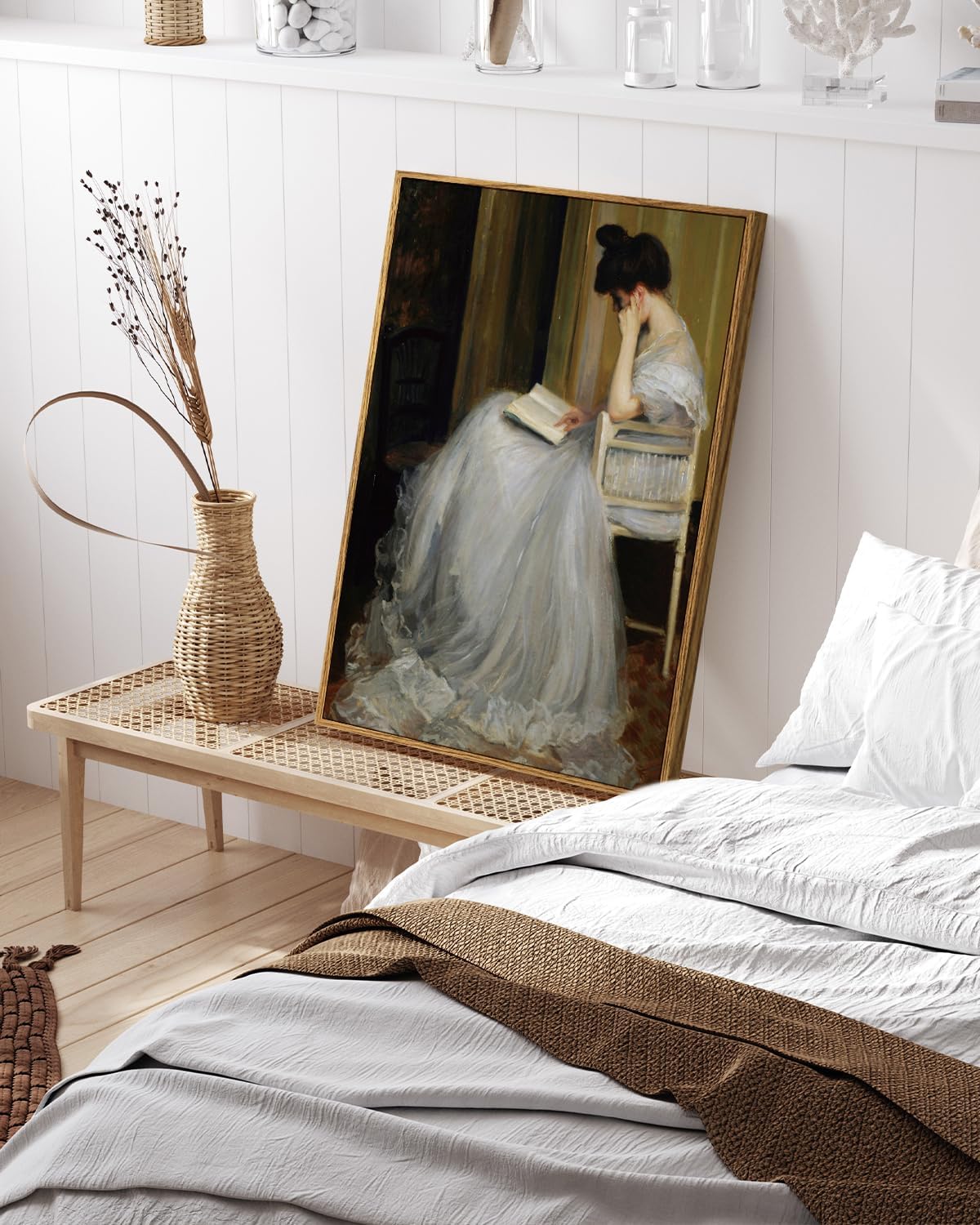 VIYYIEA Framed Canvas Wall Art Home Decor Portrait Art for Living Room Women Reading Pictures Bedroom Bathroom Wall Decor Mid Century Lady Oil Painting Room Decor Vintage Prints Aesthetic 16x24in