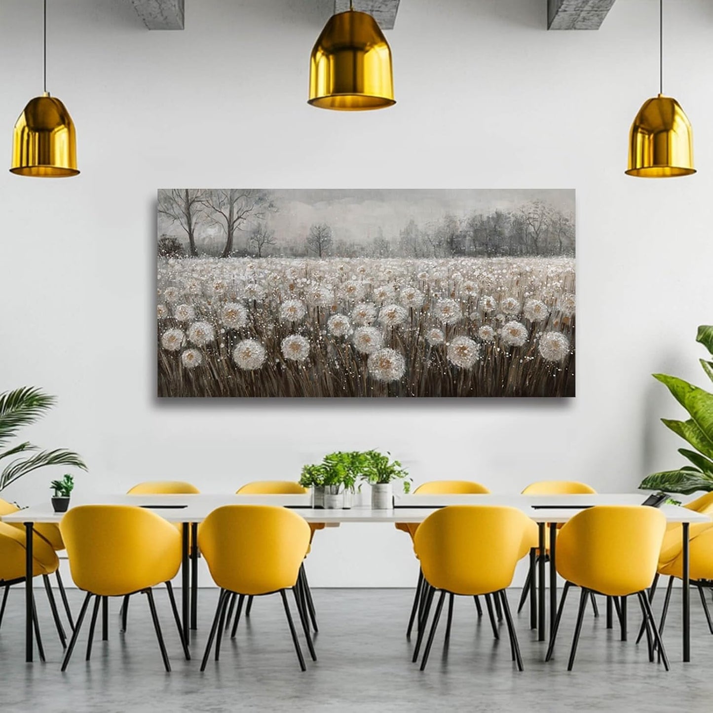 White Flowers Wall Art for Living Room Framed Wall Decor Dandelion Wall Art Artwork Canvas Paintings for Home Office 29"x58”