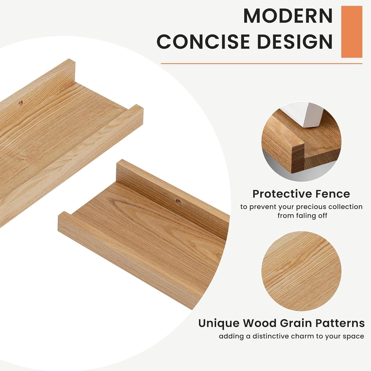 Solid Ash Wood Picture Ledge Shelf, Floating Shelves Set of 2, 56 Inch Long Large Ledge Shelves, Nursery Book Shelves Wall Mounted for Living Room Bedroom Kitchen Decor Kids Bookshelf, Natural