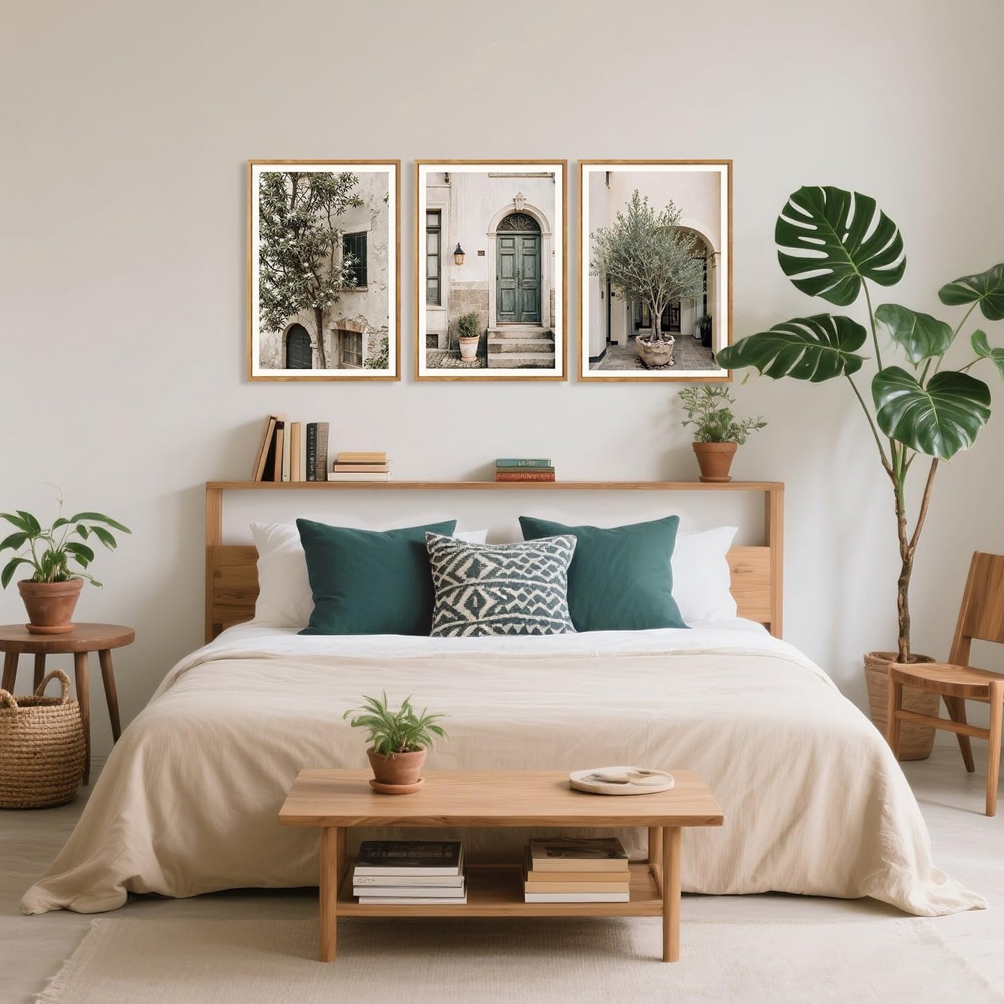 HPNIUB Large Vintage Italy City Landscape Framed Canvas Wall Art Set, Olive Green Tree Country Wall Decor, Modern Minimalist Countryside Villages Picture for Living Room,Bedroom,Office-16 x24 x3