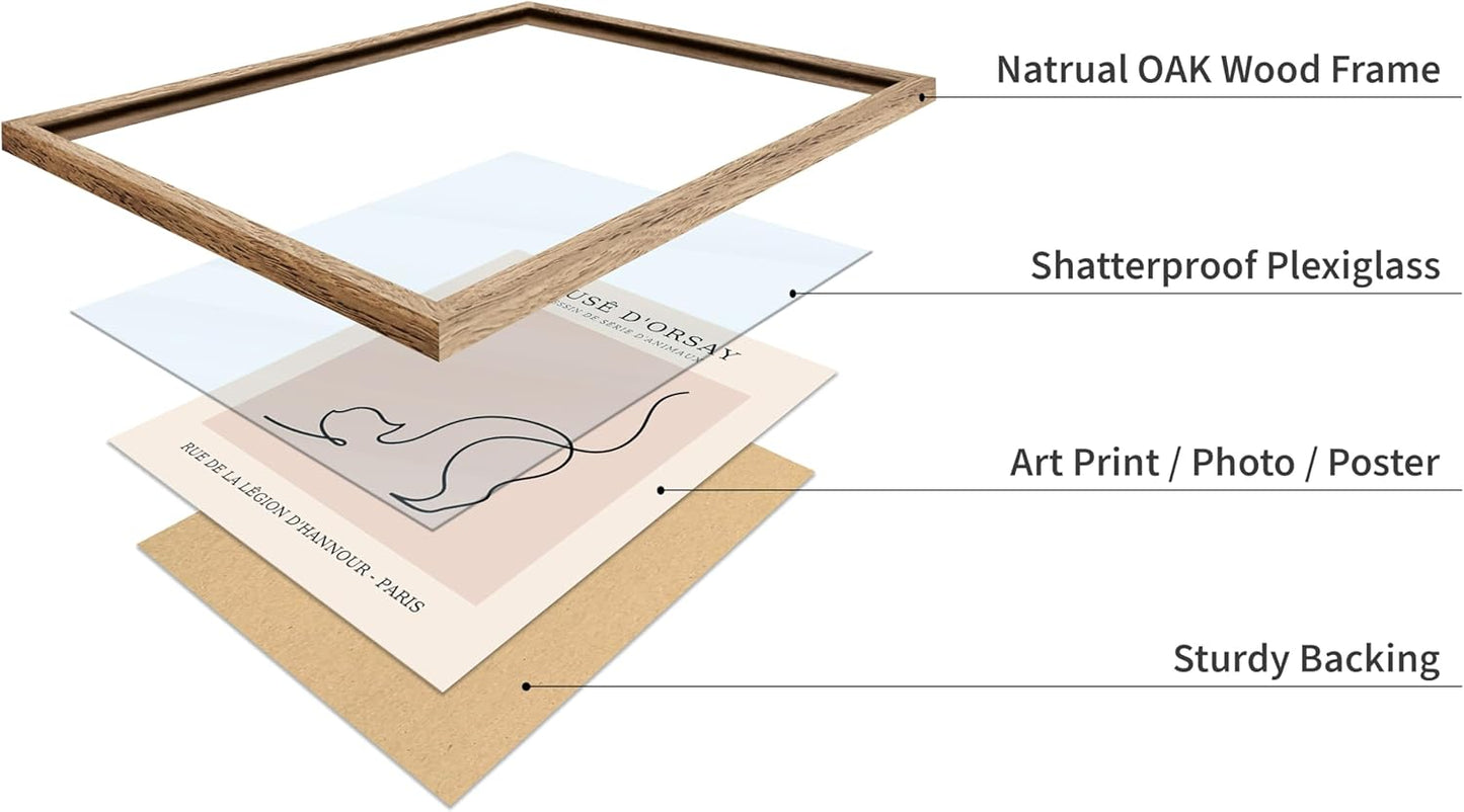 Poster Master Vintage Poster - Retro One Line Cat Drawing Print - Cat Art - Minimal Gift for Men, Women, Animal Lover - Abstract Wall Decor for Home, Office, Bedroom, 8x10 Beige Framed