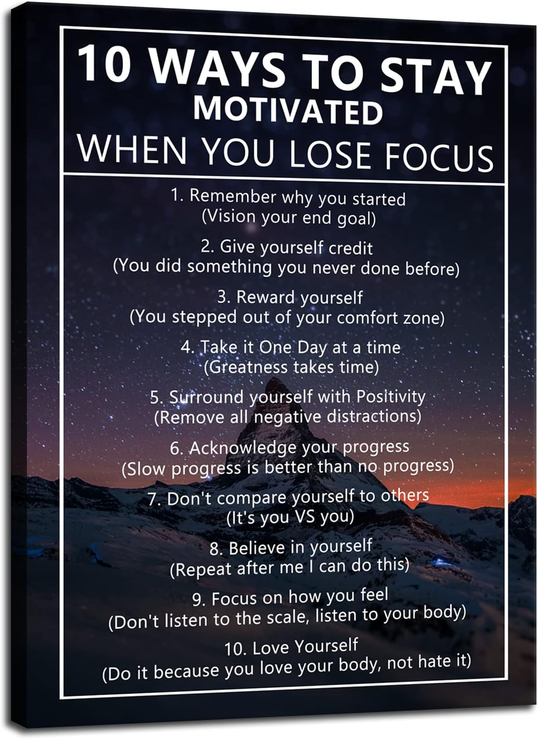 Inspirational Canvas Painting Wall Art 10 Ways to Stay Motivated When You Lose Focus Motivational Wall Art Poster Motivational Framed Artwork Prints Picture for Living Room Office [18''Wx 24''H]