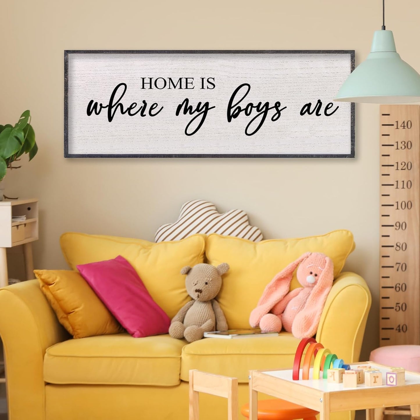 Home Is Where My Boys Are Wall Decor 40"×15" mom and her boys Sign for boys room Playroom Large Wood Framed Wall Hanging Art (Black)