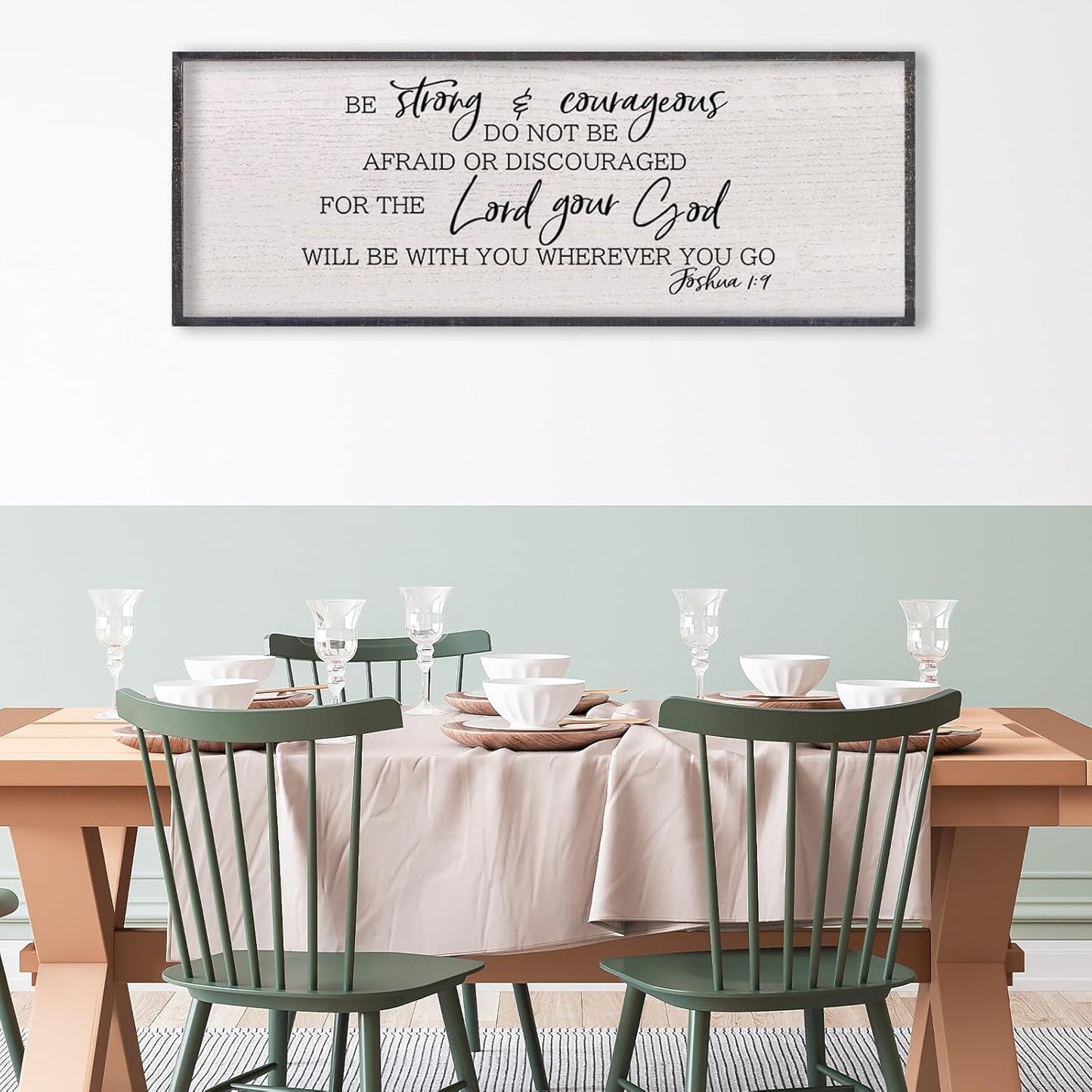 LuZhiQiang Be Strong And Courageous Sign Wall Decor 40"x15" Quote Joshua 1:9 Bible Verse Christian Faith Wood Art Wall (Black)