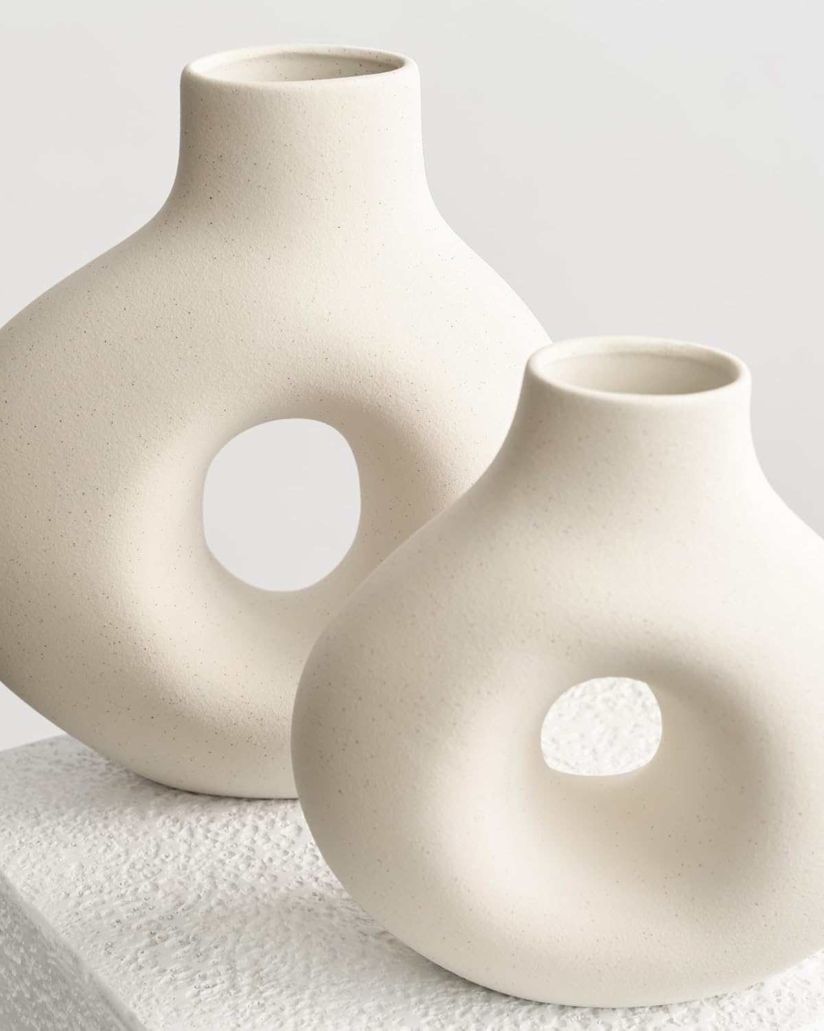 NOBULA White Ceramic Donut Vases – Modern Home Decor for Living Room, Bedroom & Table Centerpiece - Minimalist Nordic – Unique Vases for Olive Plant & Flowers – Decorative Coffee Table Vase Set of 2