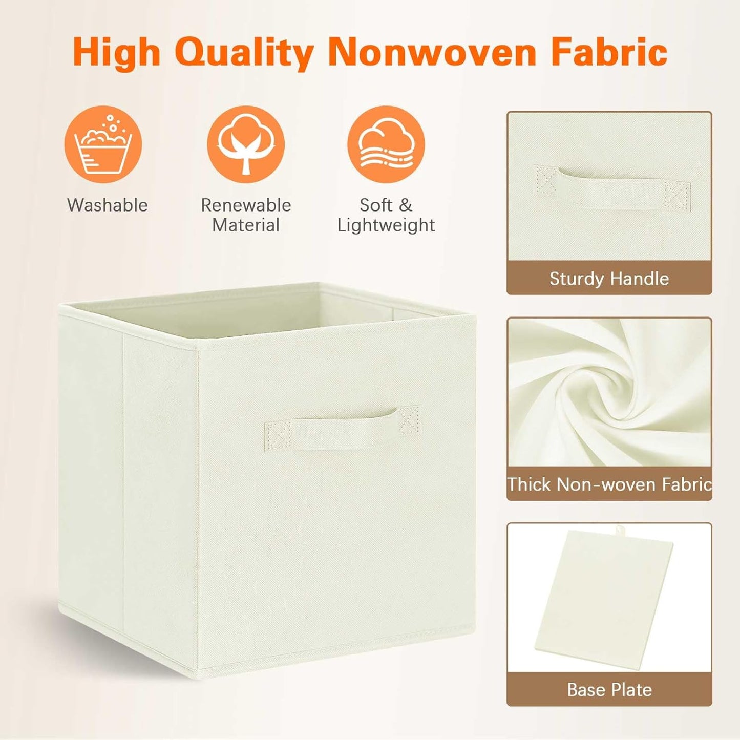 GhvyenntteS Storage Cubes, 11 Inch Cube Storage Bins with Dual Handles, Collapsible Fabric Storage Bins for Shelves Closet, Storage Baskets for Organizing Clothes, Bedding, Toys, Books (6 Pack, Beige)