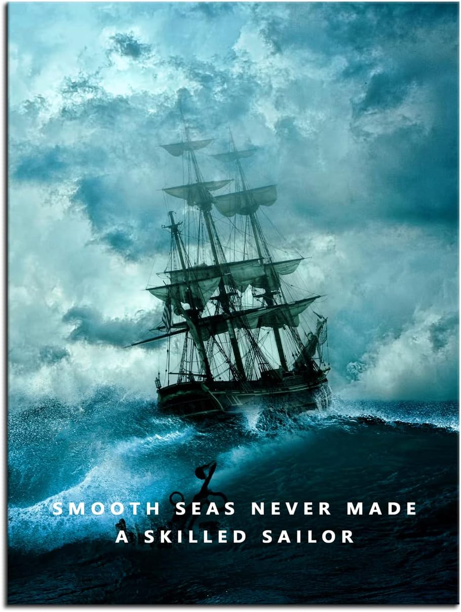Motivational Wall Art Inspirational Canvas Poster Smooth Seas Never Made A Skilled Sailor Entrepreneur Quote Picture Home Office Decor Painting Framed and Stretched Ready to Hang [30''W x 40''H]