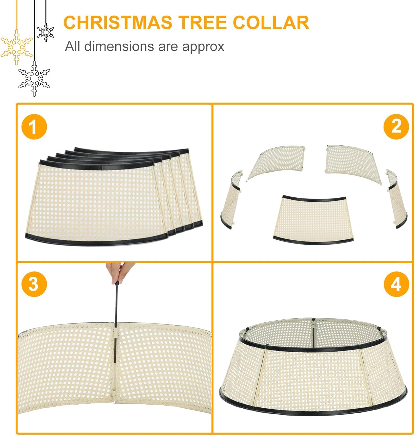 Metal Christmas Tree Collar, 28’’ D Christmas Decorative Base Cover for Christmas Tree, Tree Skirt, Tree Ring - Cream
