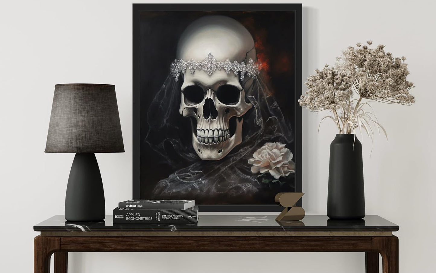 Skull Bride Poster Art Print, Halloween Scary Vintage Wall Art Academia Spooky Painting Decoration for Horror Prints, Gothic Posters Bedroom Decor 89 (Skull Bride, 16 x 20 inches, Black Frame)