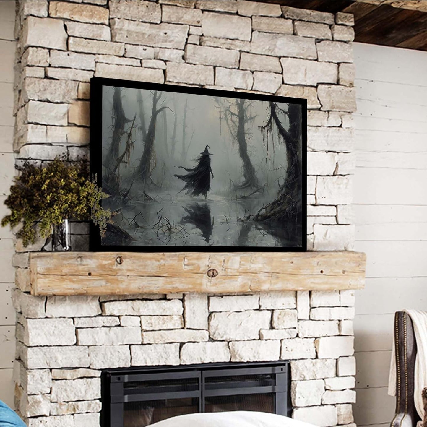 JFHCQJPK Vintage rustic swamp witch poster dark moody wall art gothic horror season halloween print for home decor retro dark moody painting8x12in Metal blackFramed