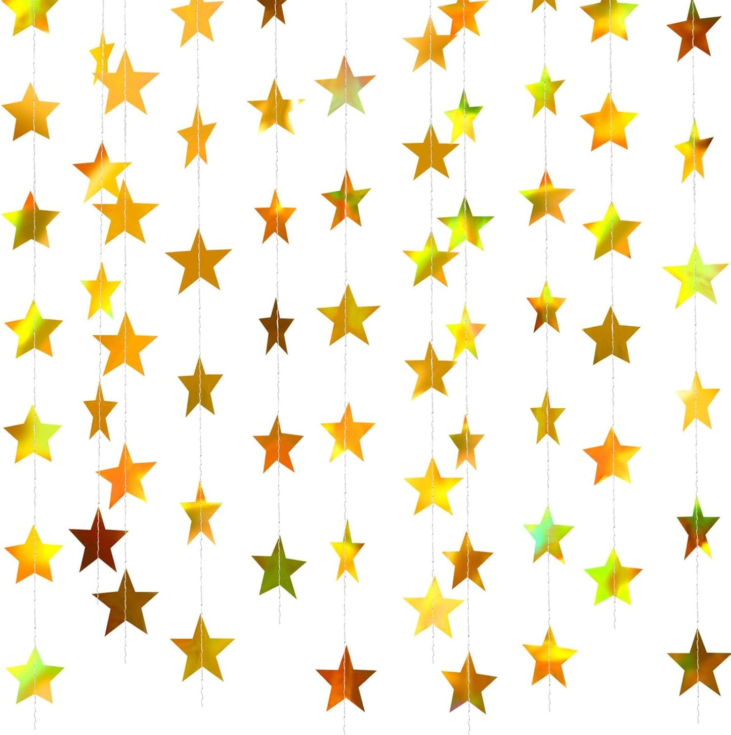 Patelai Glitter Star Garland Banner Decor 130 Feet Star Hanging Bunting Banner Twinkle Backdrop for Homecoming Classroom Wedding Birthday Halloween Christmas Party Supplies(Iridescent Gold)