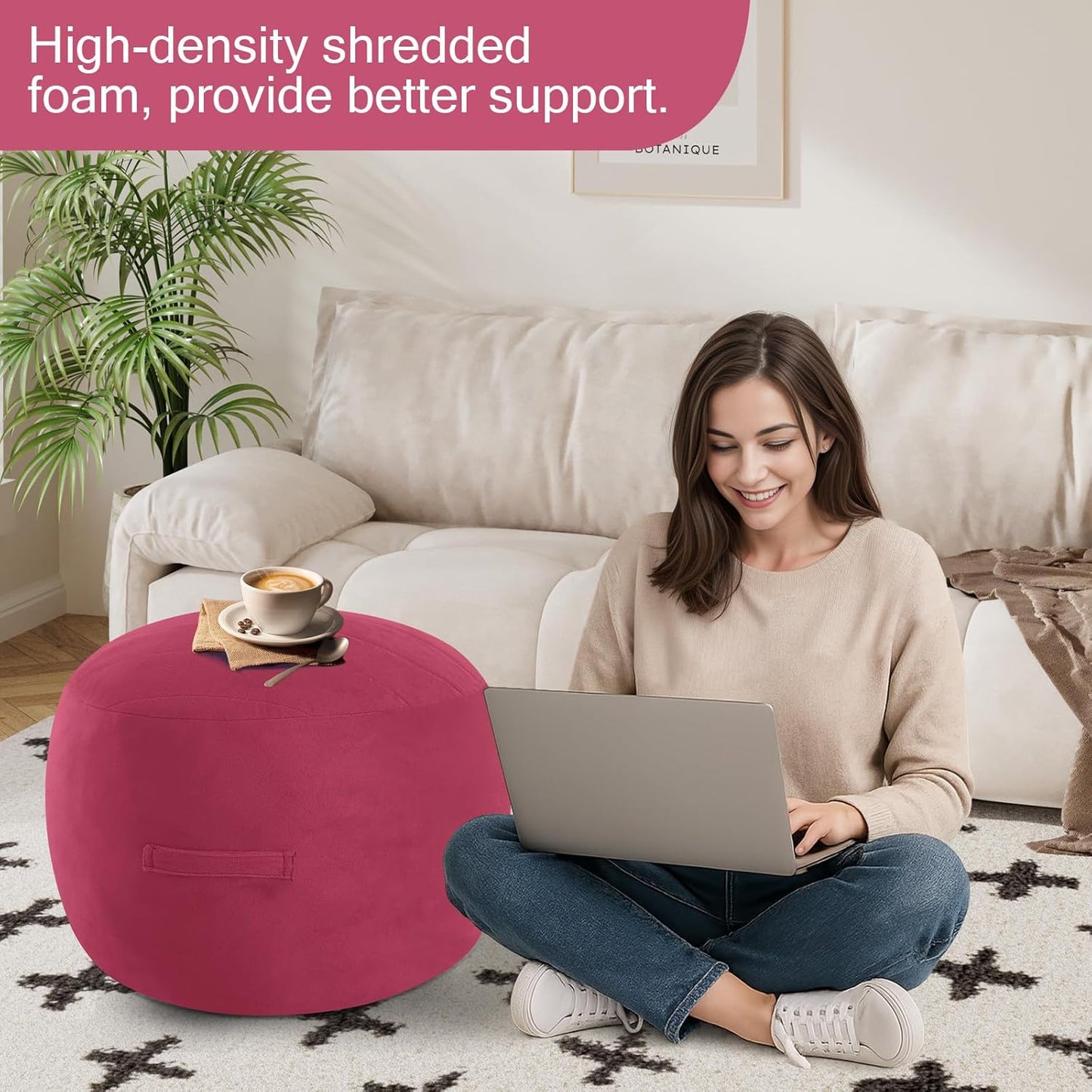 MeMoreCool Round Stuffed Pouf Ottoman Foot Rest, Floor Pouf Foot Stool with Soft Foam Chunk Filling, Small Round Ottoman Footstool Circle Footrest for Living Room
