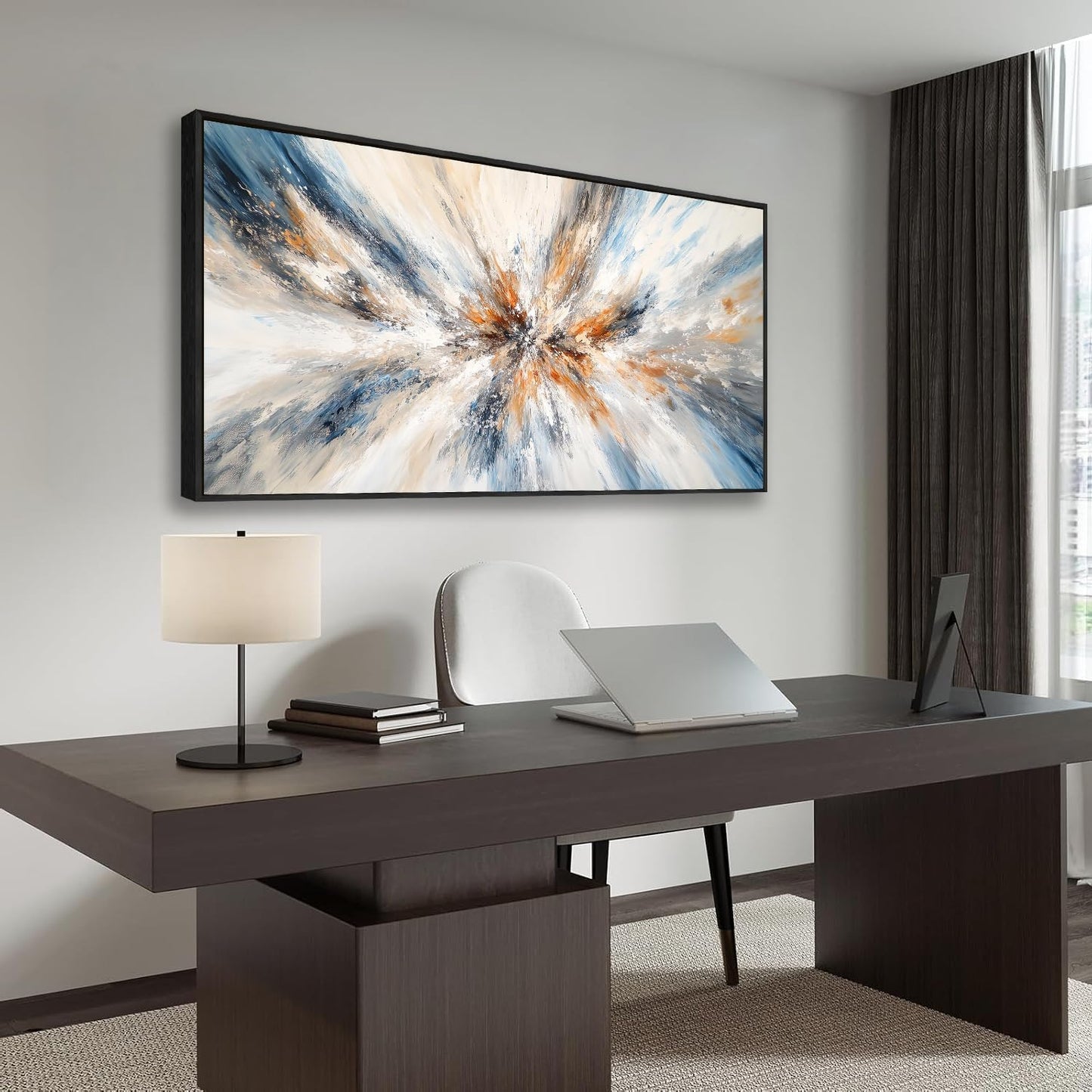 Abstract Painting Wall Art Large size Framed Canvas Prints 24" x 48" Blue and Orange Abstract Modern Minimalist Living Room Decor for Bedroom Office Wall Decor