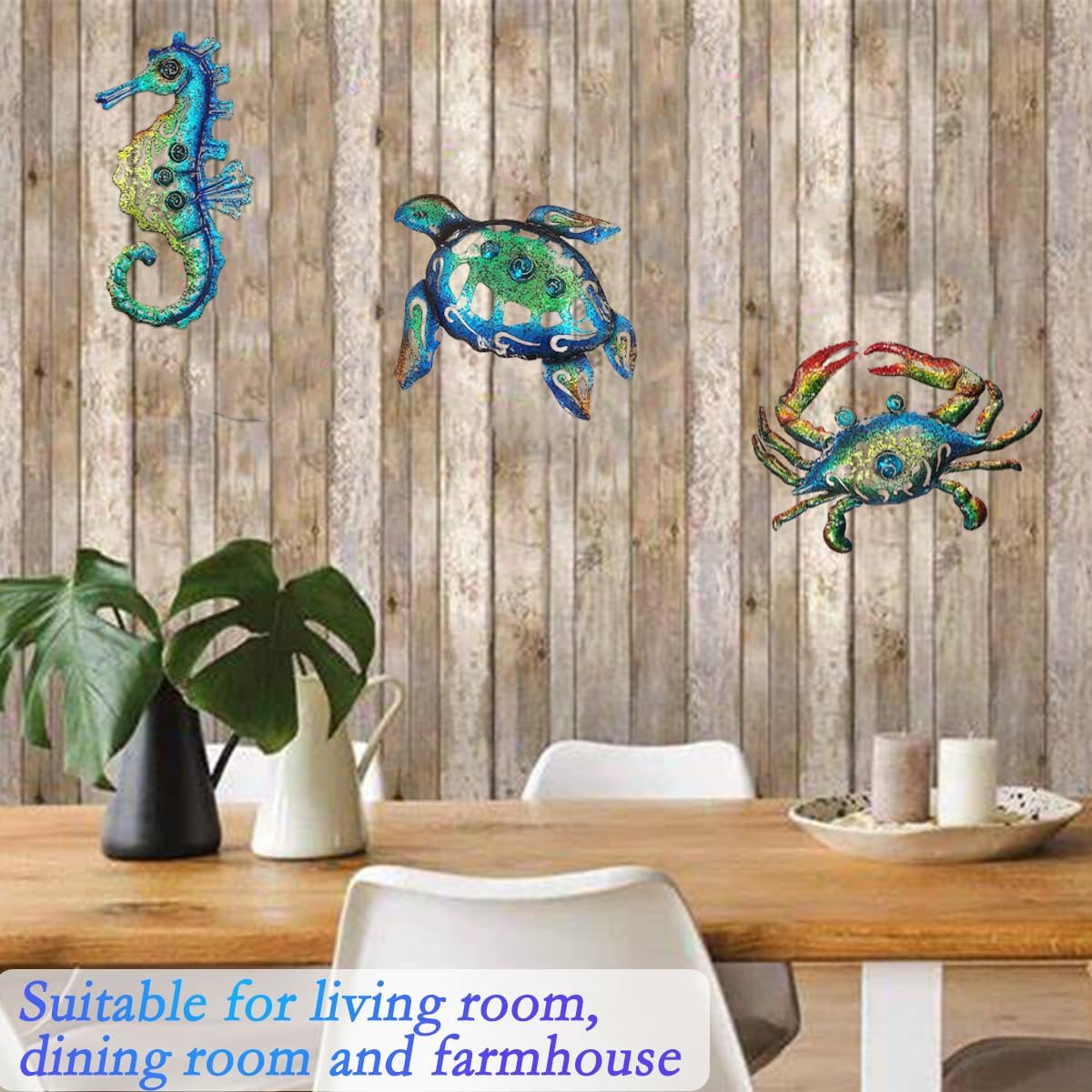 Weibefee Metal Sea Turtle Seahorse Crab Beach Themed Bathroom Wall Art Decor, Ocean Themed Wall Decorations for Home Bathroom,10 Inch, Set of 3…
