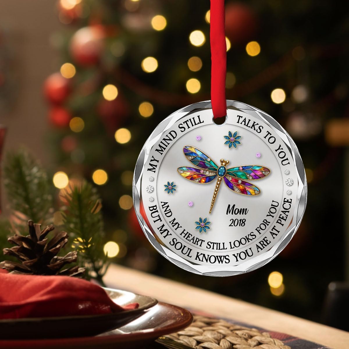 Memorial Ornament - Personalized Glass Ornament Gift for Cherished Memories, Loved Ones in Heaven, Sympathy Gifts for Deceased, My Mind Still Talks to You