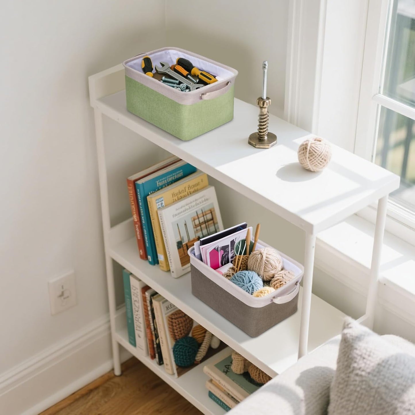BALEINE 2 Pack Fabric Storage Bins for Shelves, Linen Storage Baskets for Organizing, Decorative Closet Bins for Clothes, Home (Lavender, 12"x8"x8")