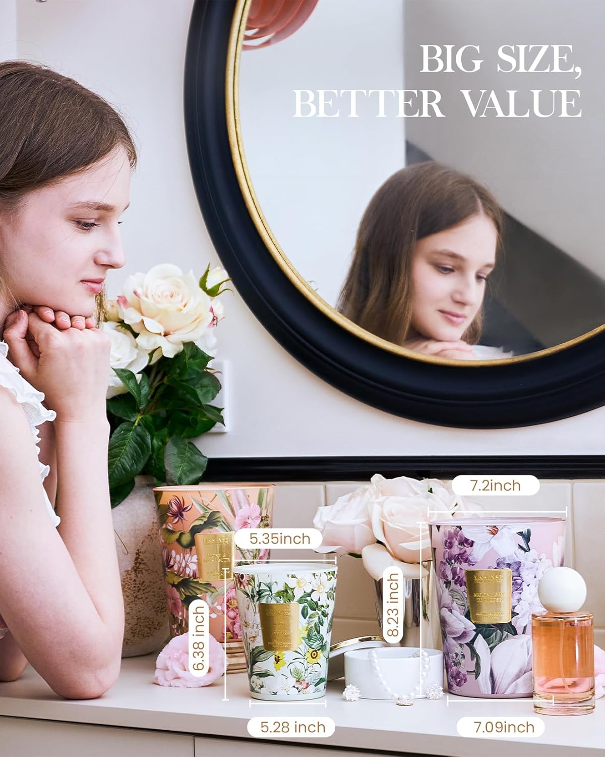 M&SENSE Citrus Water Flower Scented Candles, Soy Natural Wax Candles 14.1oz 60H Burn Time Long Lasting, Natural Aromatherapy Calm Stress Relief, Home Fragrance Housewarming Gifts