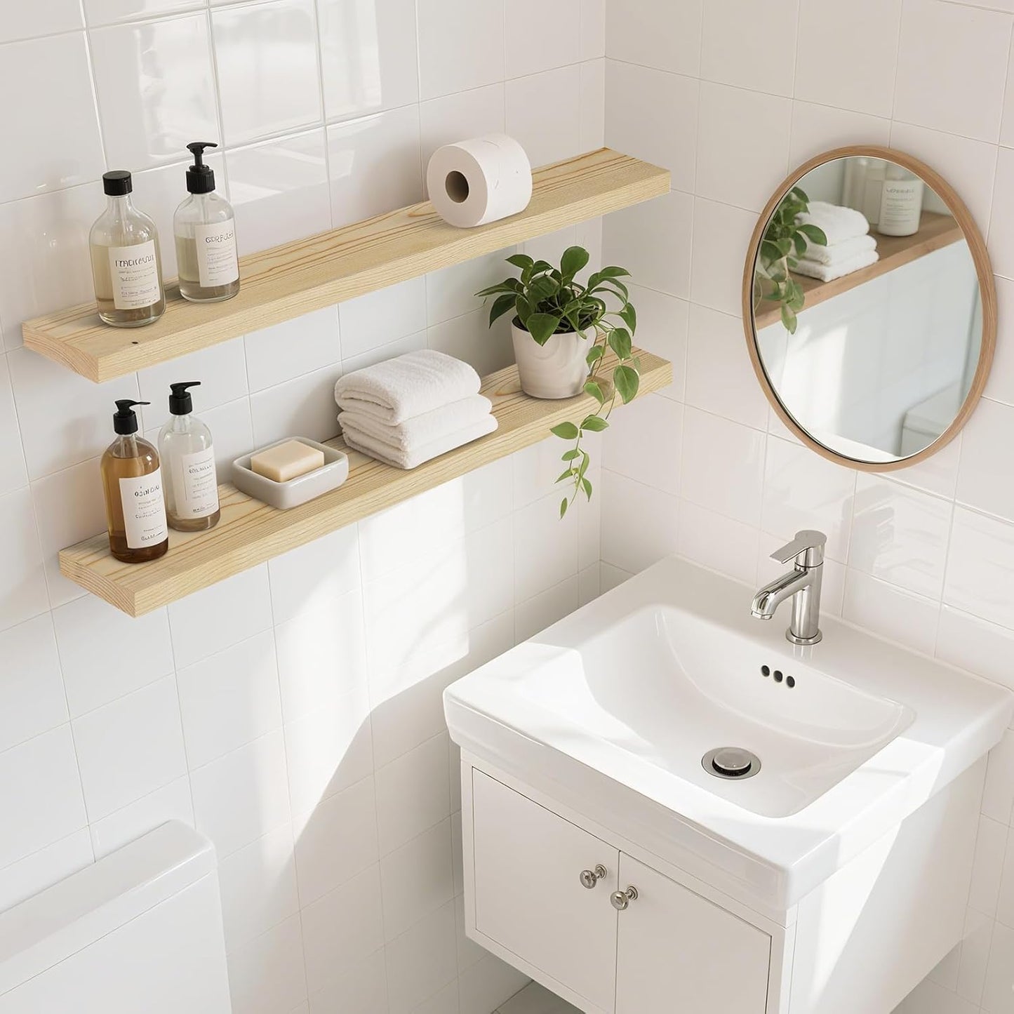 Floating Wall Shelves 2-Pack - 36-Inch Rustic Wooden Shelves for Storage and Décor, Easy Installation for Living Room, Bedroom, and Kitchen