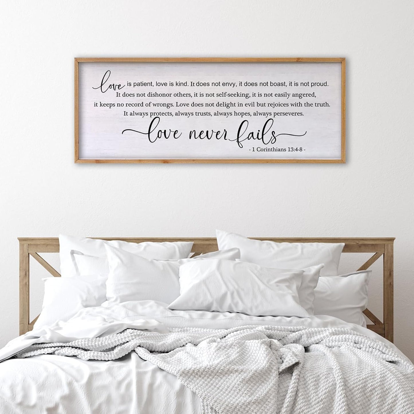 Love is Patient Love is Kind Wall Art 24×10 Inch Bible Verse 1 Corinthians 13 Christian Hanging Wood Framed Decor Sign (Wood)