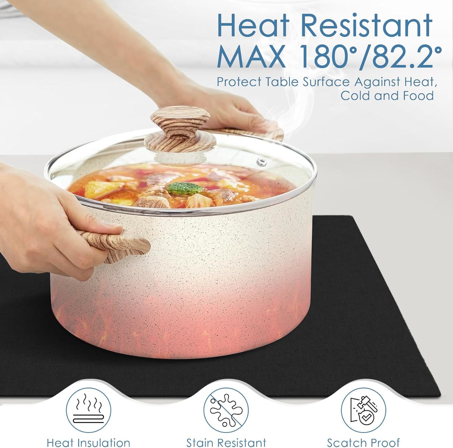 MANSPHIL Black Cloth Placemats Set of 6, Double Layer Faux Linen Place Mats Heat Resistant Washable Table Mats for Dining Kitchen, 13x19 Inch